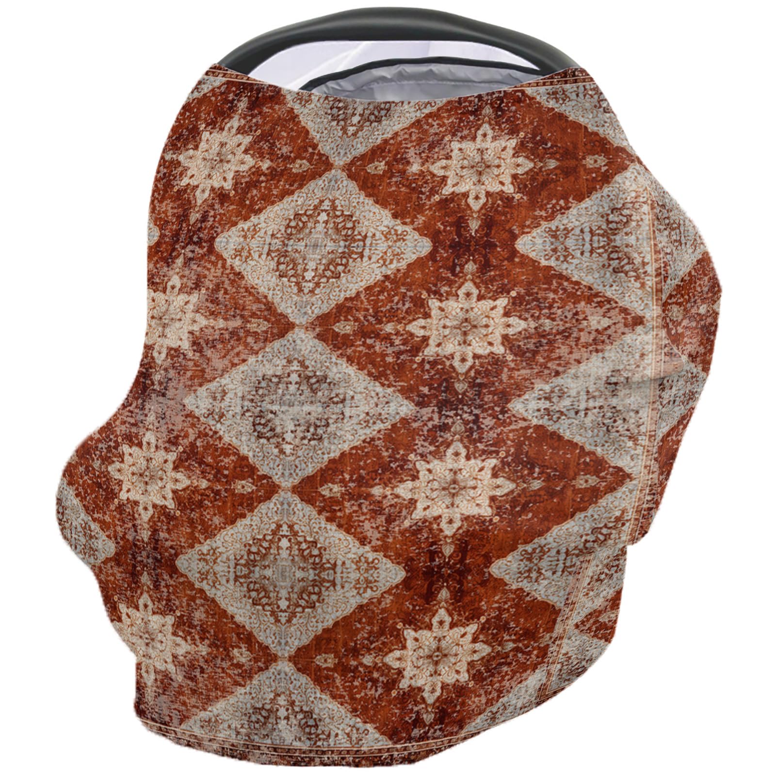 Nursing Cover for Breastfeeding Scarf, Brown Flower Textured Boho Oriental Vintage Baby Car Covers Super Soft Multi Use for Canopy Shopping Cart Cover Blanket Stroller Cover
