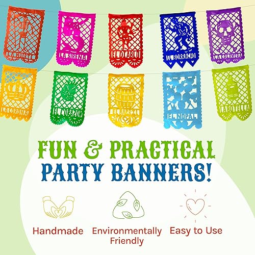 Miniatura 7 de La Loteria - Juego de pancartas de fiesta mexicana (50 pies, papel), papel picado con diseños de tarjetas de bingo mexicanas, decoraciones de fiesta