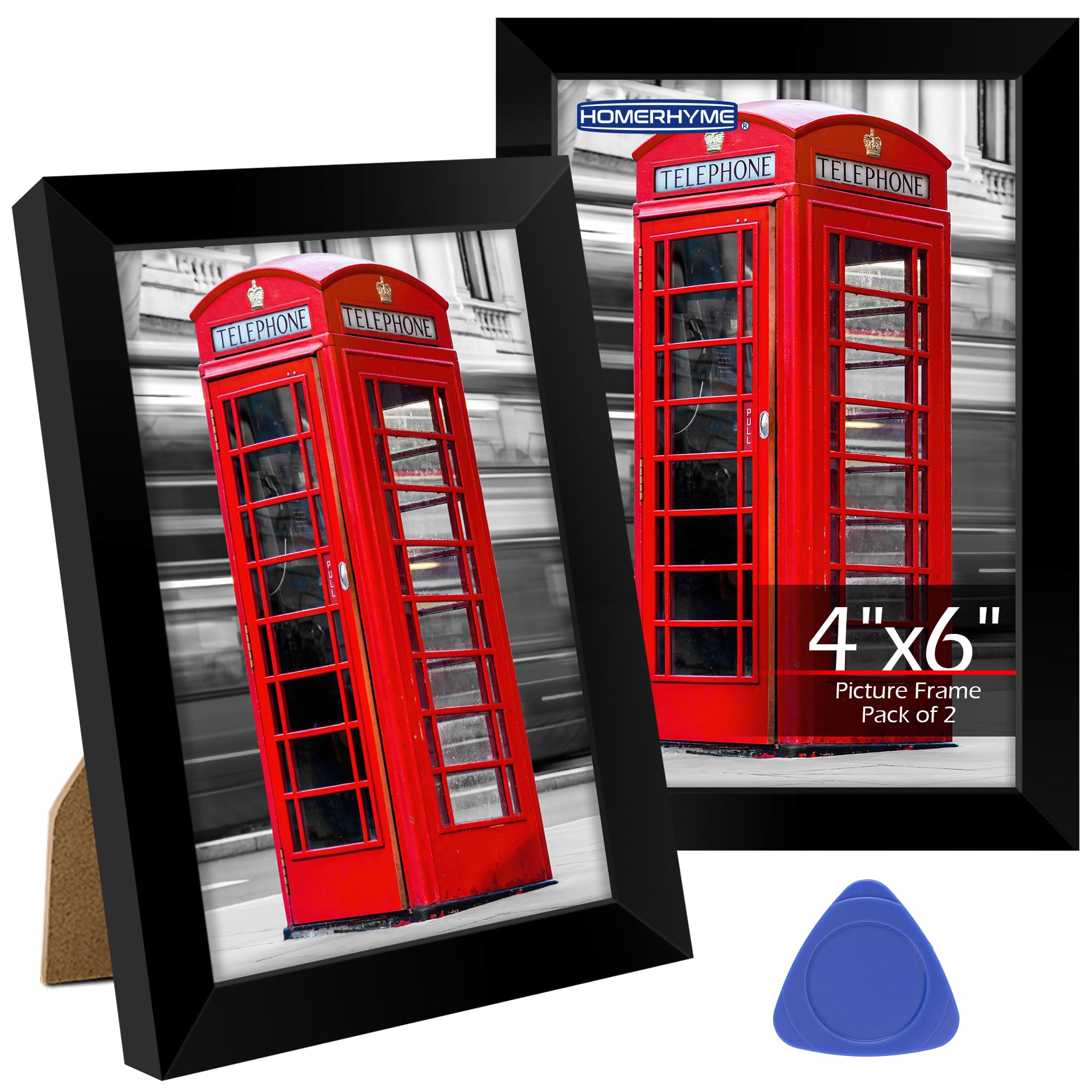 HOMERHYME 4x6 Picture Frames 2 Pack, 4 by 6 Black Frames, Lightweight Photo Frame with HD Plexiglass for Wall and Tabletop Display, Collage Frames for Graduation Home office Wall Decor