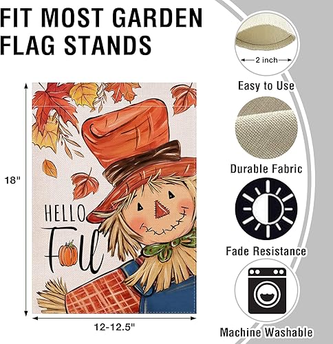 Miniatura 2 de Artofy Bandera decorativa pequeña de jardín con texto en inglés "Hello Fall", frasco de trigo masón de cosecha de otoño, decoración rústica para