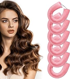 Heatless Curlers, Heatless Curls Overnight Set for Women, Soft Hair Curlers to Sleep In, Jumbo No Heat Hair Curlers Set with Headscarf and Hook for Long Hair - 6Pcs Pink