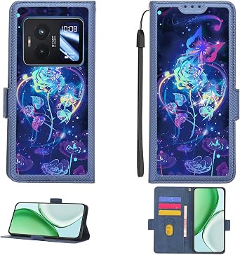 Case Compatible for Nuu Mobile B40 5G Phone Case Flip Cover [with Tempered Glass Screen Protector][RFID Blocking][Colorful Reflect Light] PTL-LMG