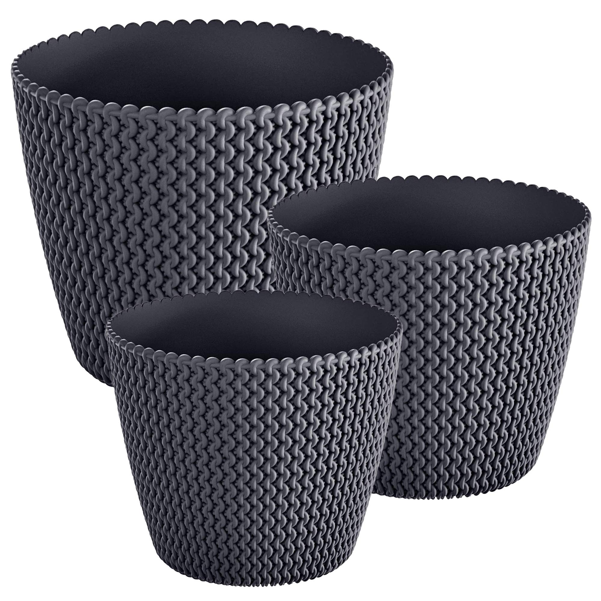 Pots ronds Splofy Prosperplast en plastique anthracite rigide avec trois volumes empilables