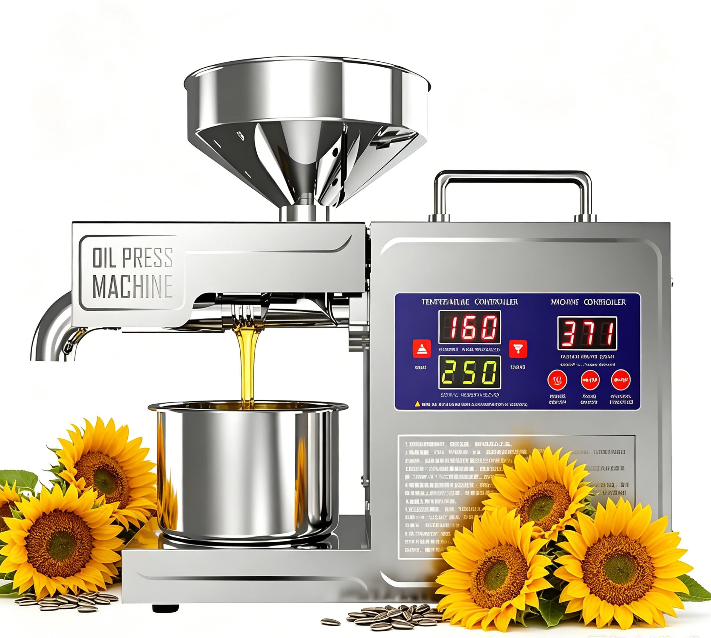 DUMIPME Oil Press Machine, 110V Automatic Oil Extractor,Stainless Steel Cold Press Oil Expeller, Sesame, Flaxseed, Sunflower Seeds