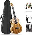 Caramel 30 inch CB103 Zebra wood High Gloss Baritone LCD color display Electric Ukulele Professional Ukelele Kit Beginner Travel Guitar Starter Pack Bundle, Padded Gig Bag, Strap and Wall mount Set