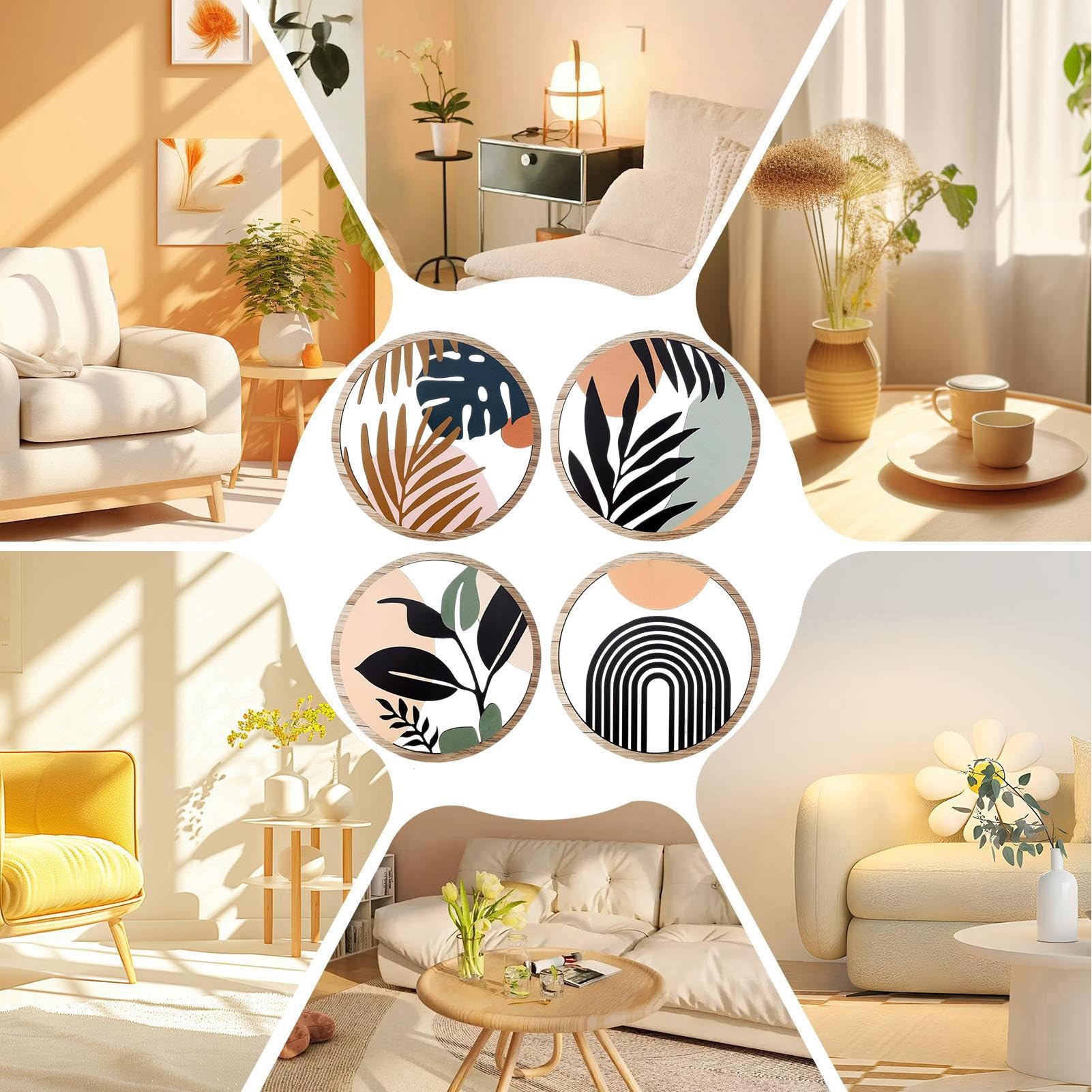 5 decorazioni artistiche da parete in legno, stile bohémien