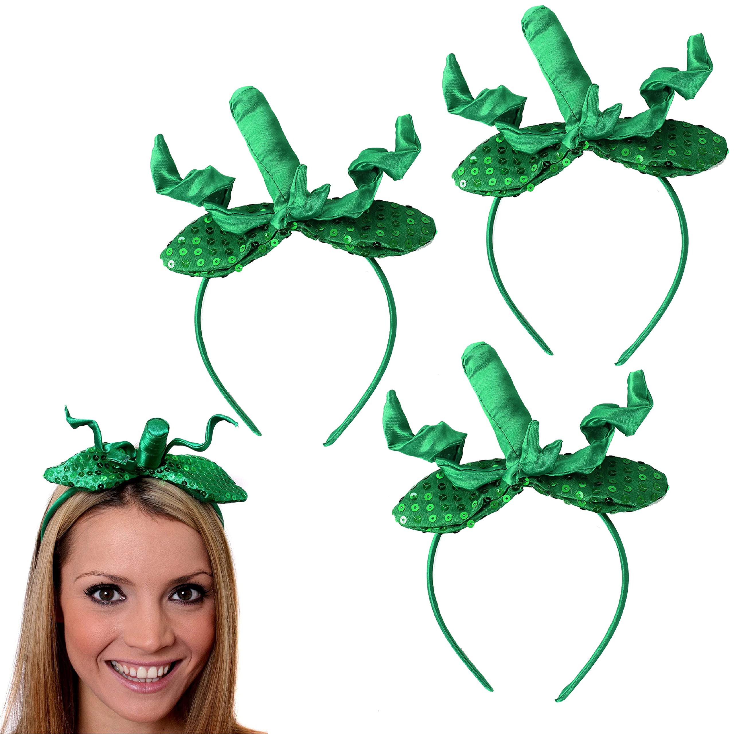 Ladies Pumpkin Headband Halloween Fancy Dress Accessory Green Sequin & Satin Pumpkin Head Piece - Pack Of 2