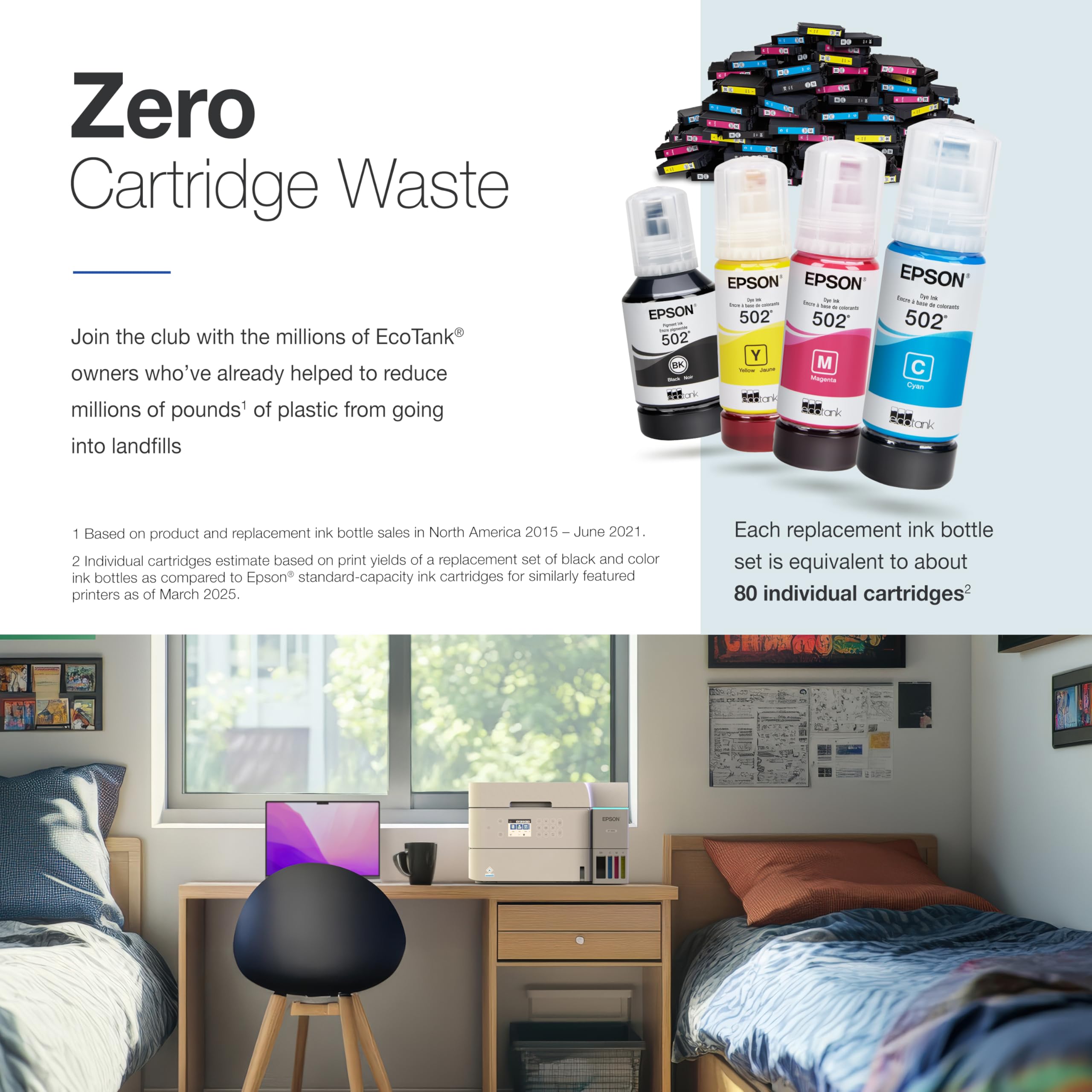 Epson EcoTank ET-3950 Wireless All-in-One Color Supertank Printer with up to 3 Years of Ink, Refillable Tanks, Perfect for Home Office, 18 PPM, 2.4" Color Screen, Auto Document Feeder – White