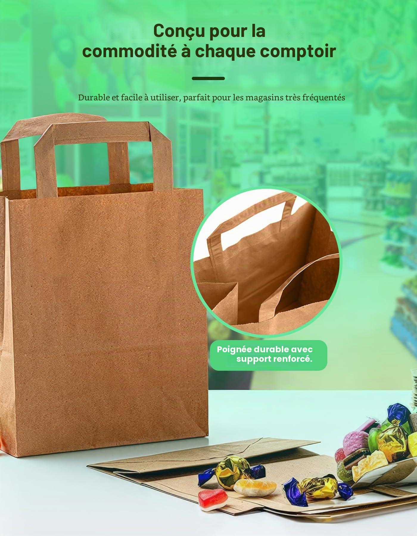 Lot de 25 grands sacs en papier kraft marron avec poignées - 30 x 25 x 12 cm - Idéal pour le déjeuner, les cadeaux et le stockage