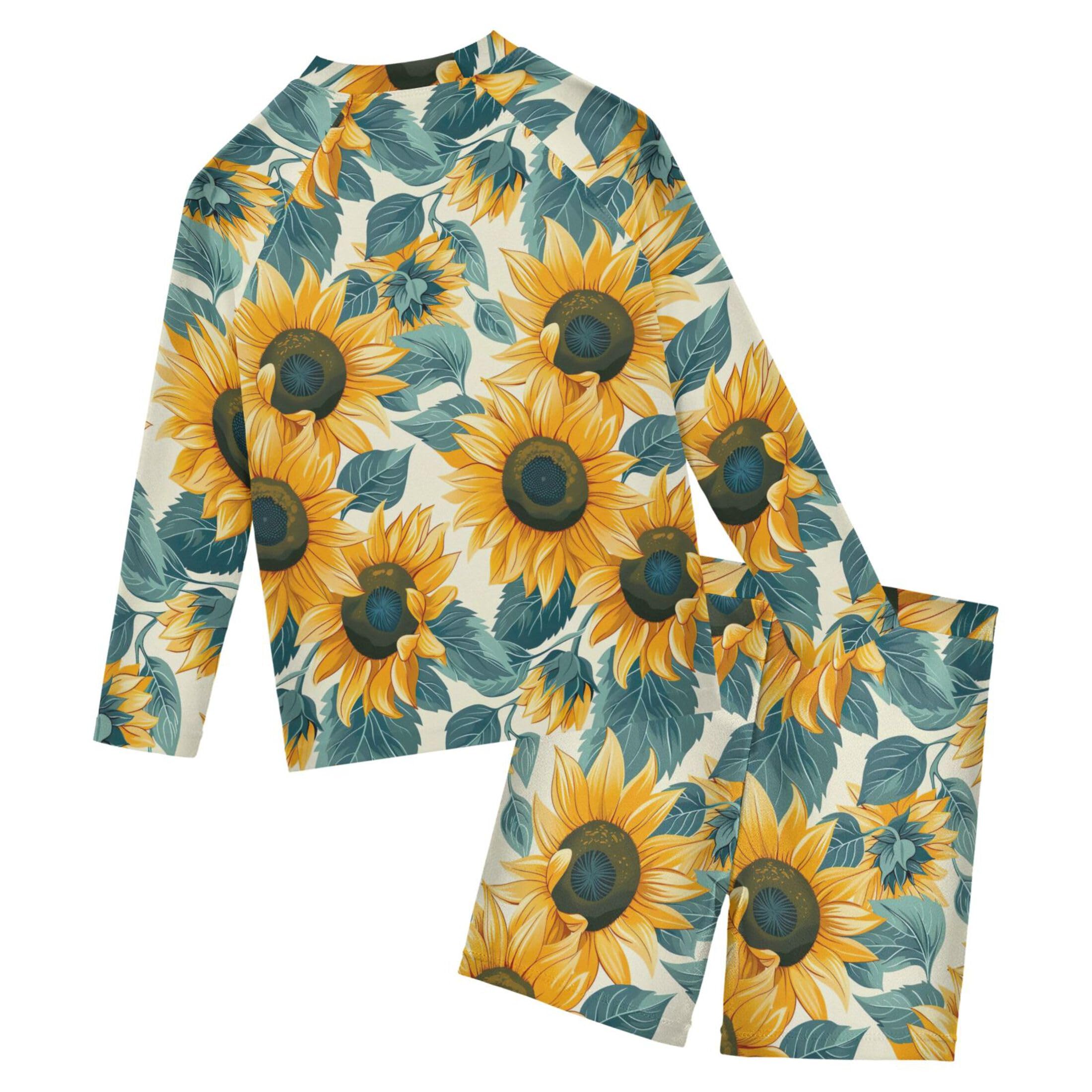 Sunflower Flower Baby Boys' Toddler Long Sleeved Rashguard Swim Bathing Suit Set B0403444