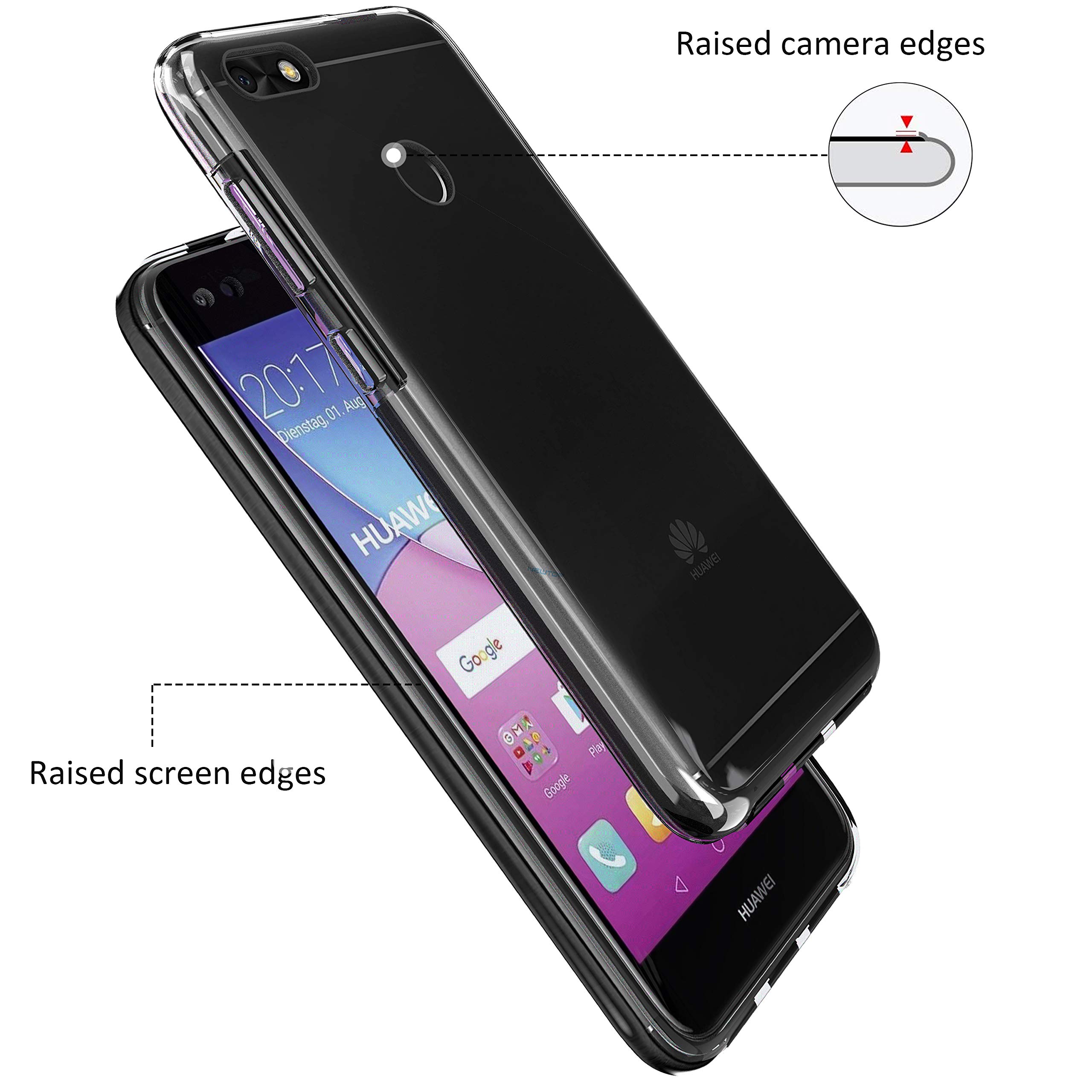 N NEWTOP Kit Cover Compatibile con Huawei Y6P + 2 Pezzi Pellicola Vetro Temperato Proteggi Schermo Display Custodia TPU Silicone Anti Urto Trasparente Slim Sottile Case Protettiva