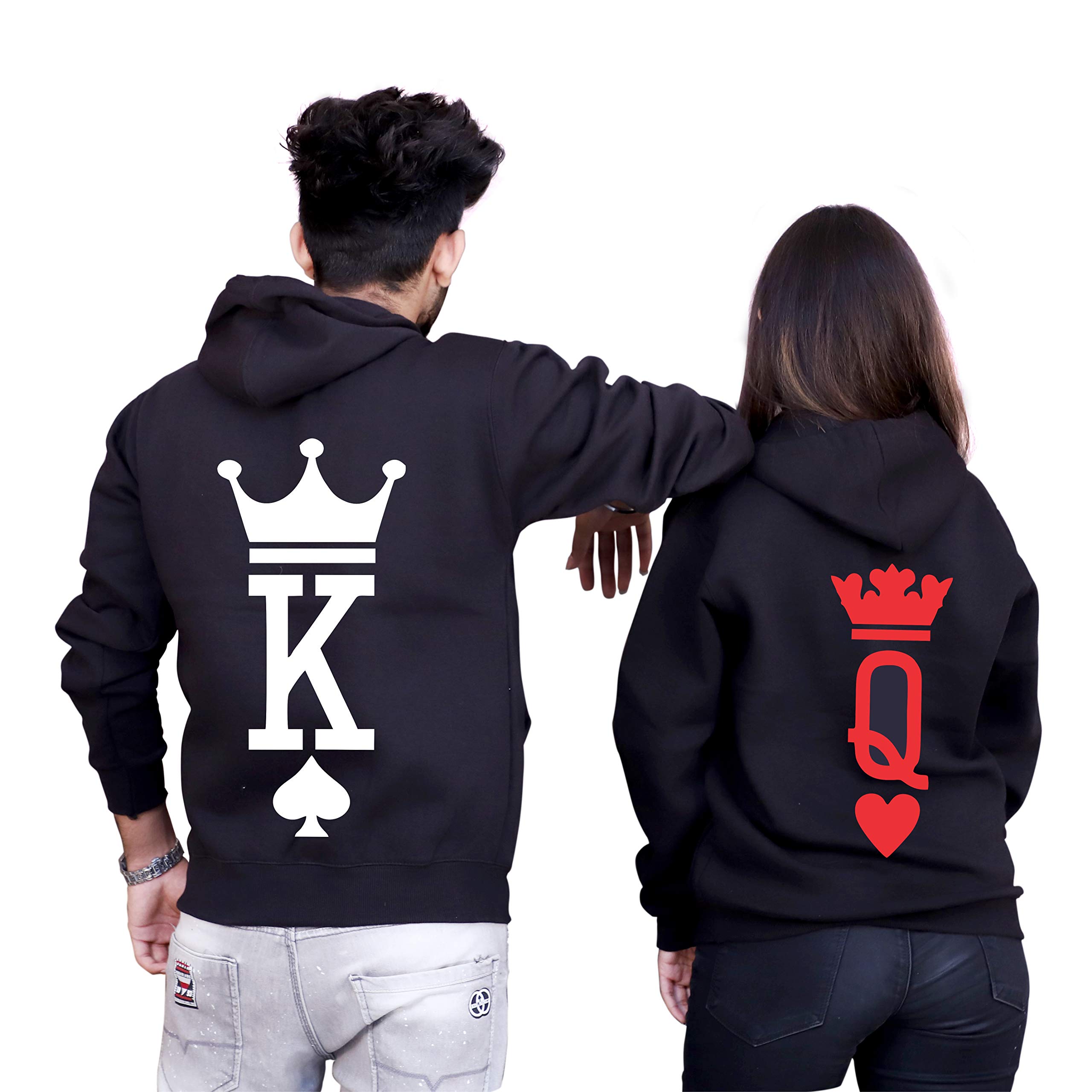 The Tee Shop Couple Hoodie Cotton Warm Pullover Printed K & Q Crown Hoodies - Pack of 2