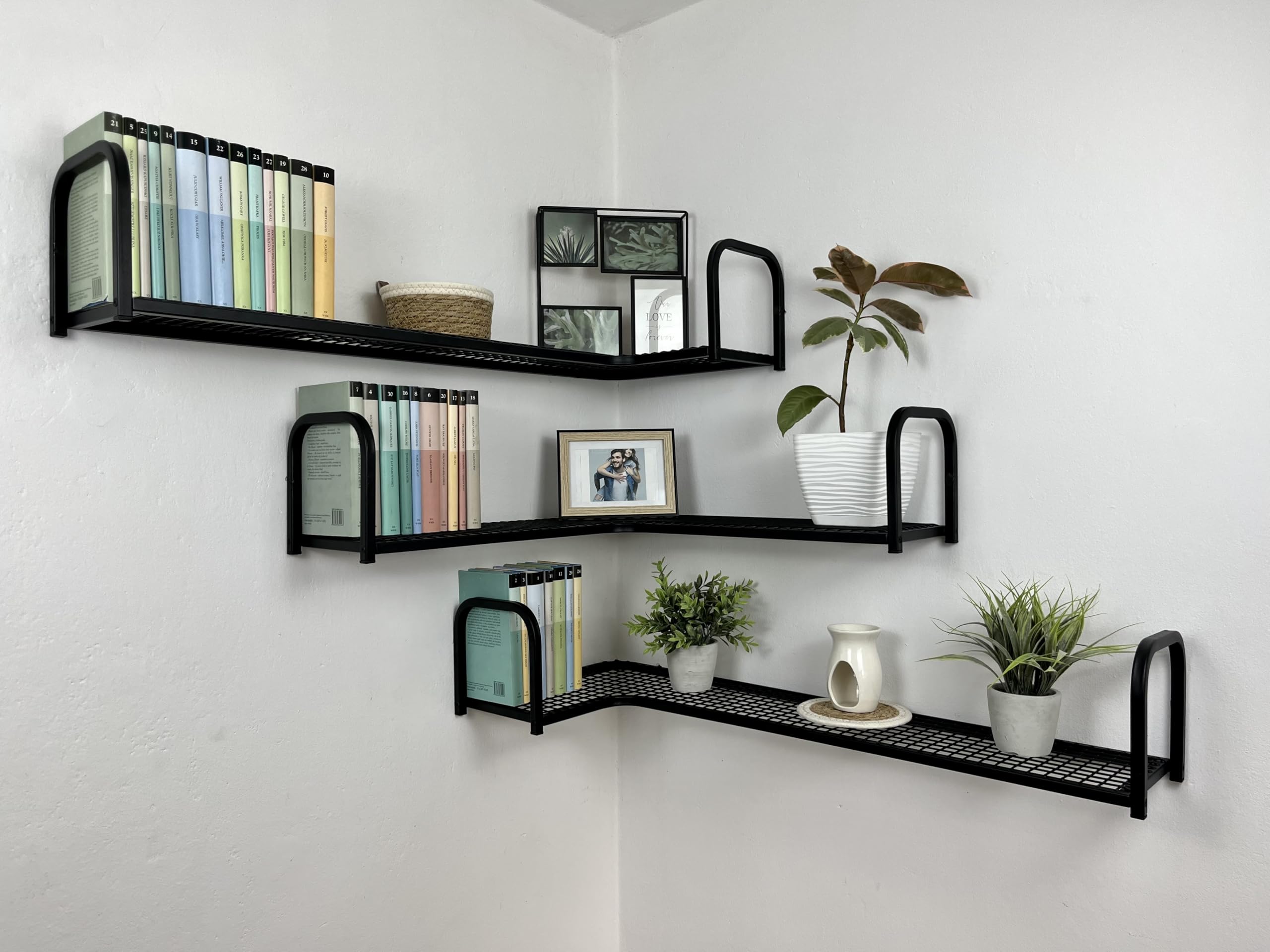 Gronda Mensole da Muro Rustiche in Legno Scuro 60CM - Set di 2 per Esposizione in Stile Rustico per Camera, Soggiorno, Bagno e Cucina