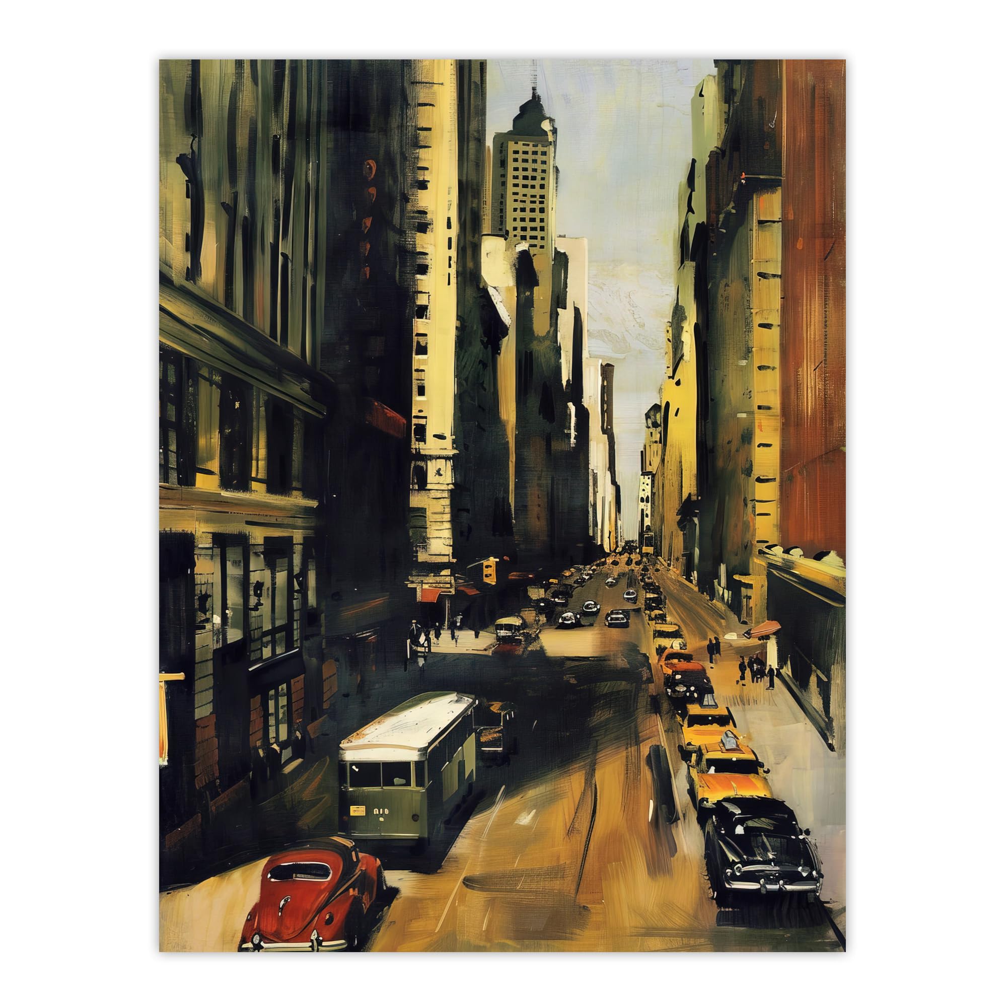 Artery8 5th Avenue 1950s Painting - Vintage Cars - New York Wall Art Print - W24 inch x H32 inch