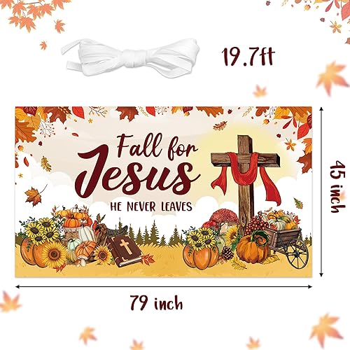 Miniatura 2 de WATINC Decoración de pancarta extragrande de otoño para Jesús, con texto en inglés "Fall for Jesus" ("Fall for Jesus", "El nunca deja"), fondo de