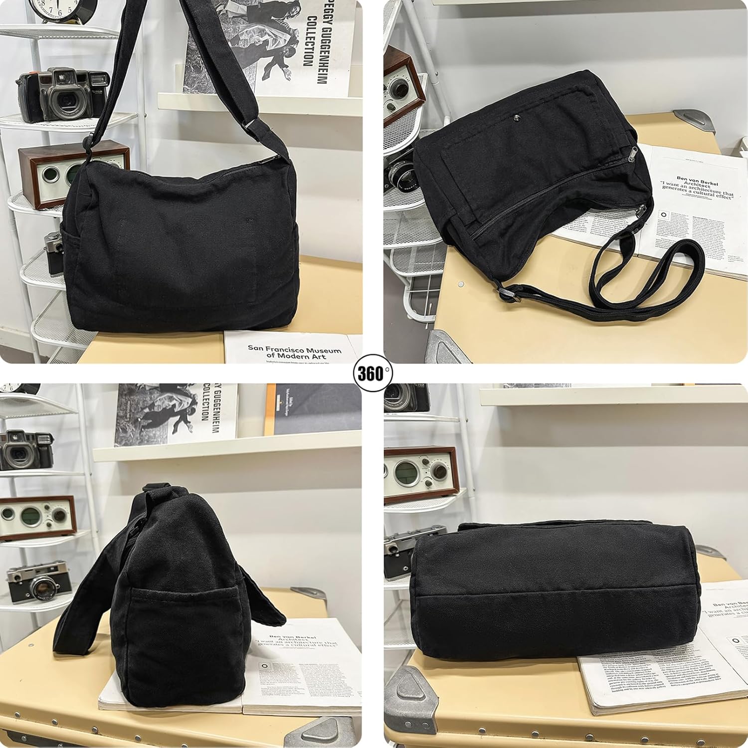 Canvas Messenger Bag for Women Hobo Crossbody Shoulder Bag Vintage Satchel Tote Handbag with Multiple Pockets - Image 6