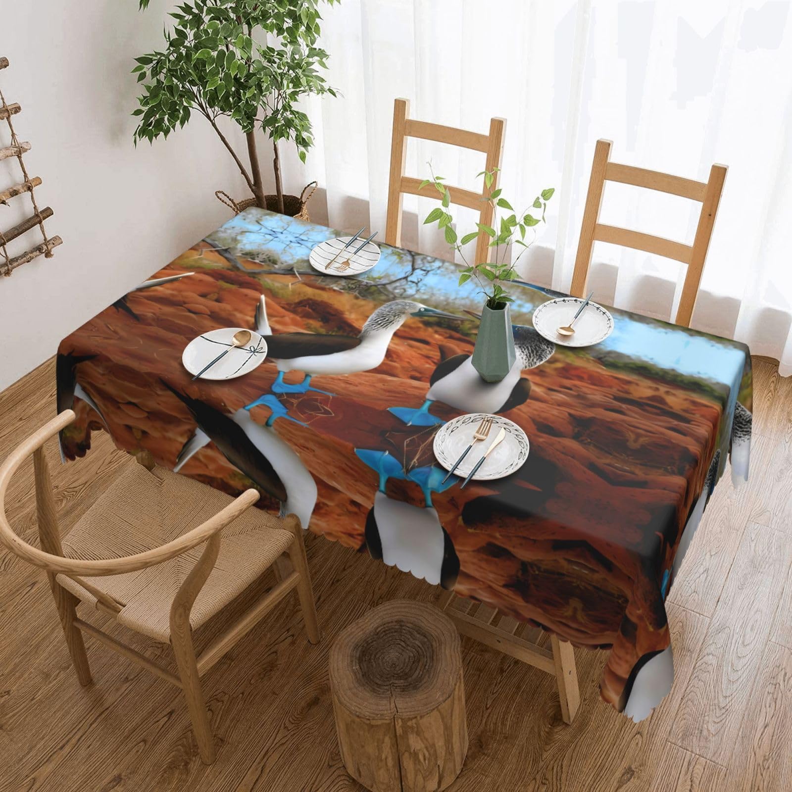 HLSBSSL Blue Bird Patterned square lace tablecloth, wrinkle-resistant and durable, suitable for dining tables, parties, etc.