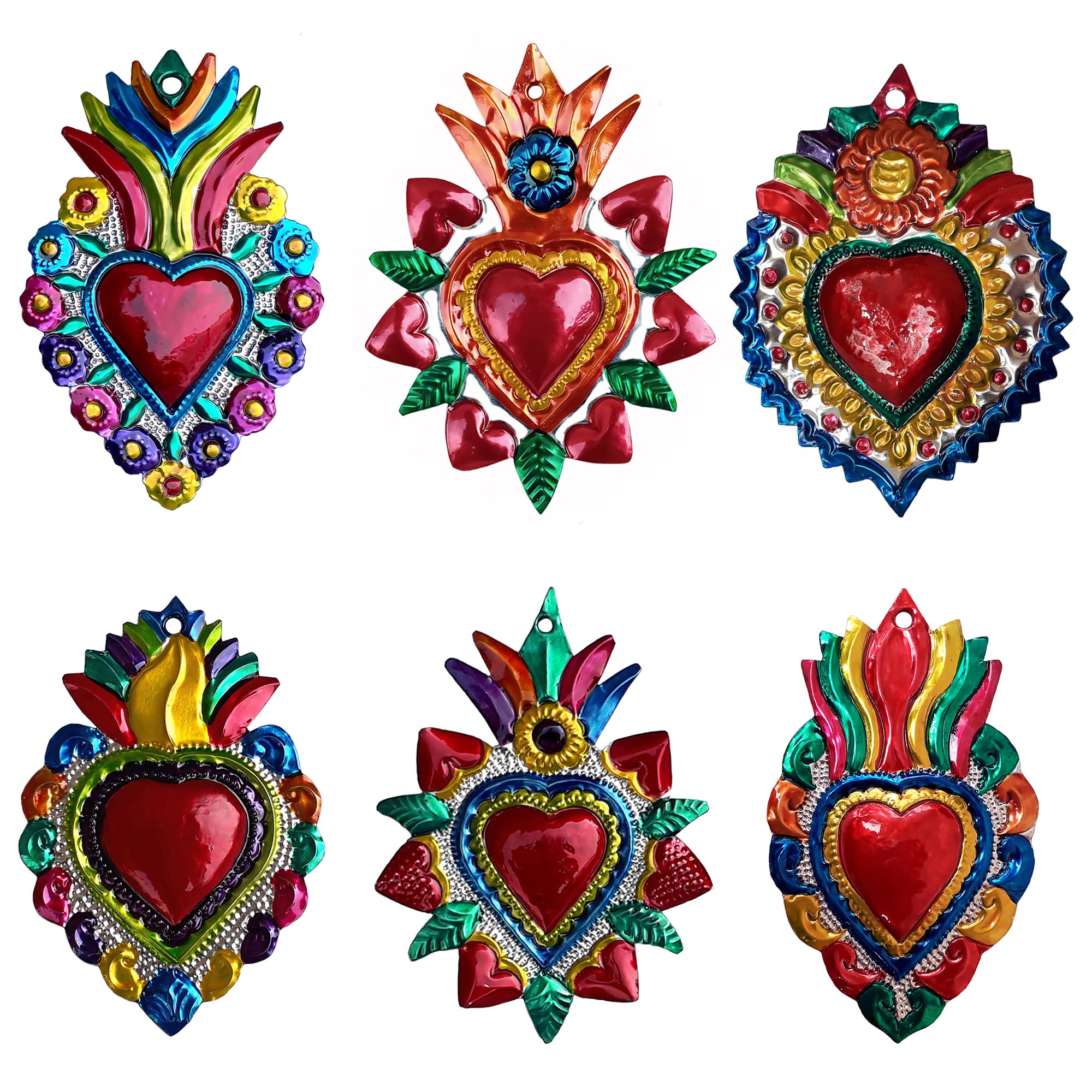 Set di 6 Cuori Color, Artigianato Messicano, in metallo, da Appendere