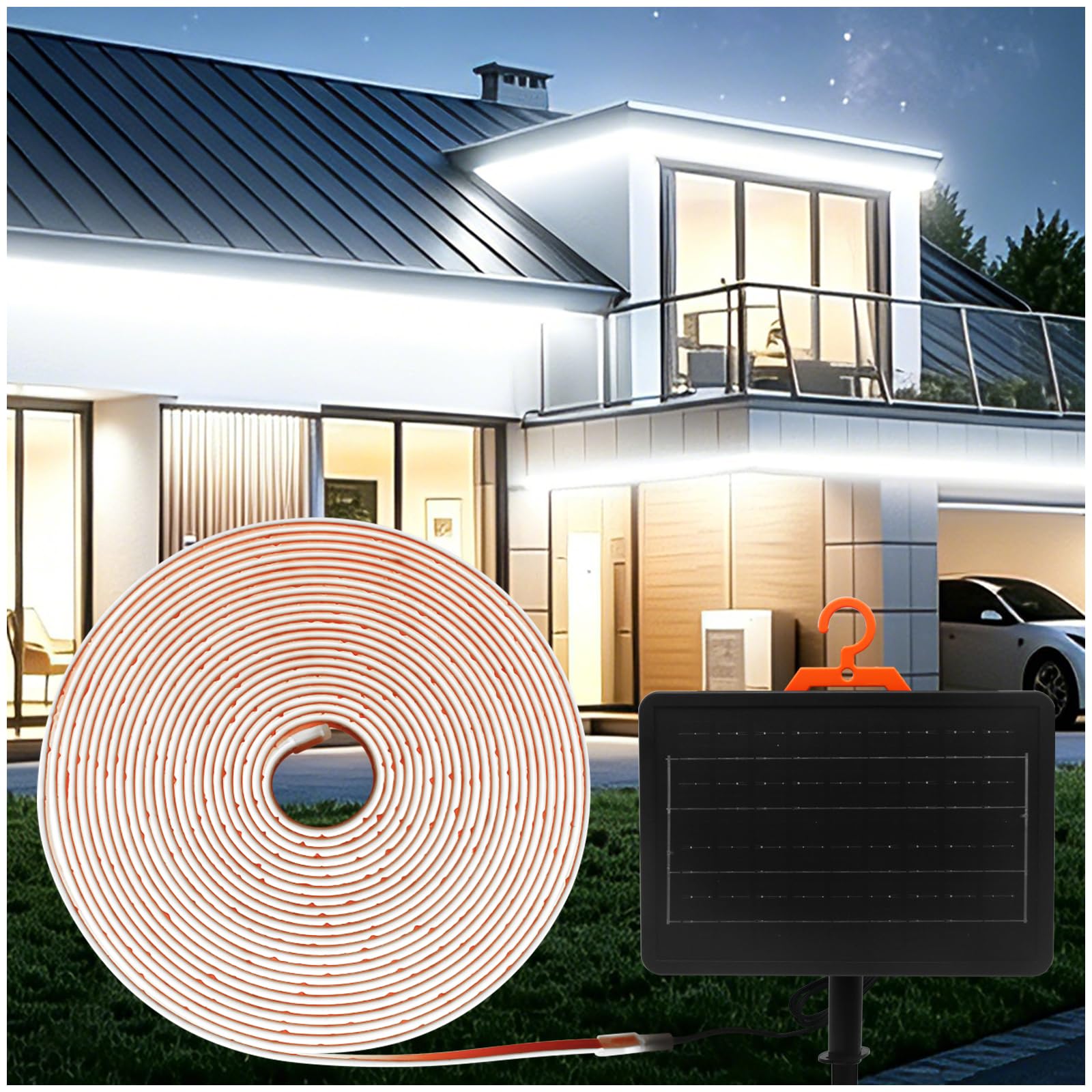 Guirlande Solaire RGB 8m 320 LED avec Télécommande – Lampe Néon Solaire Exterieur IP67 Batterie 7200mAh 36H Autonomie Charge USB Type C pour Jardin Terrasse Fête Lumière blanche