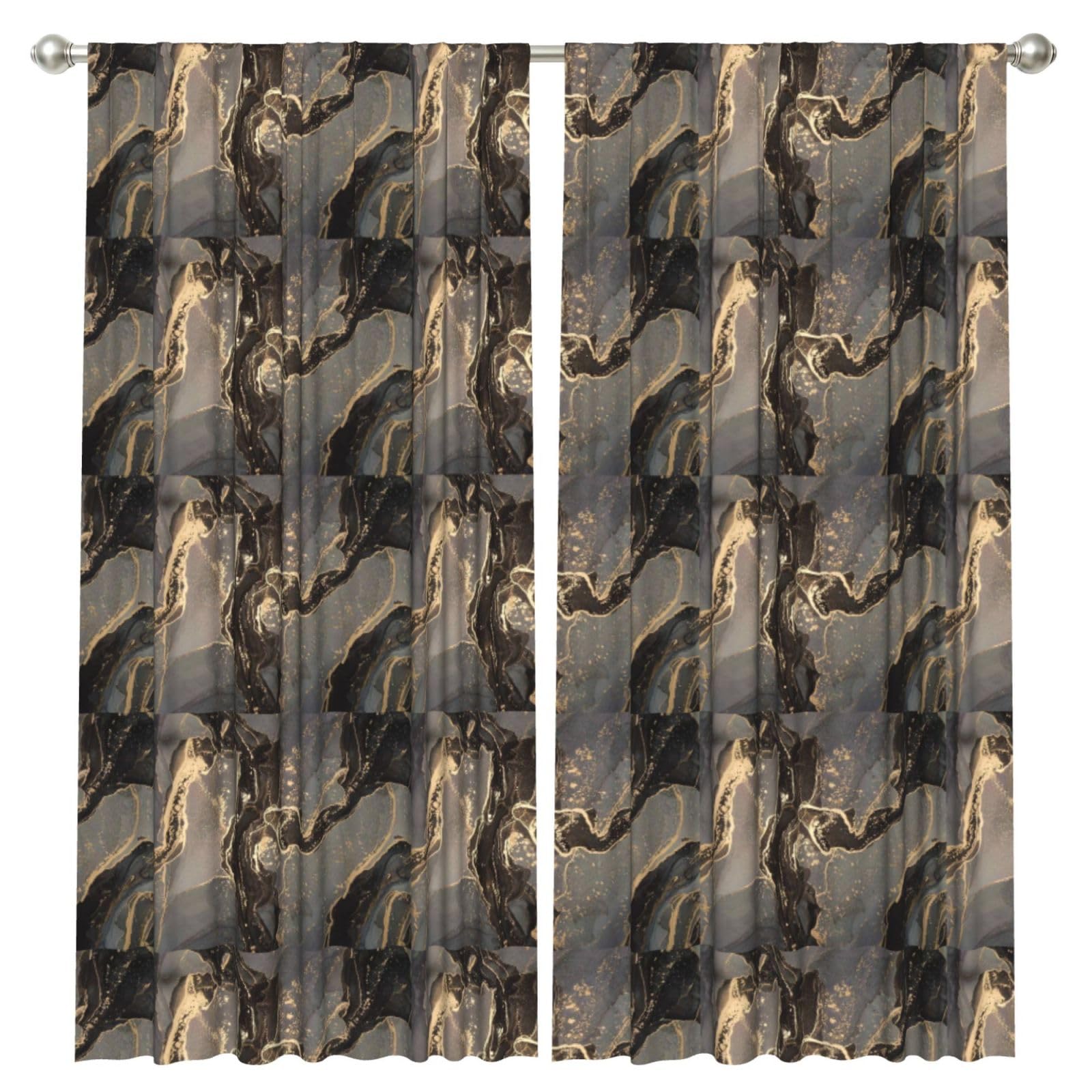 InOmak Luxurious Black Gold Marble, 2 Panels Window Curtains 52 x 84 Inch Blackout Curtains for Living Room Bedroom