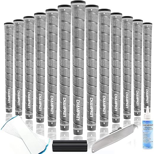 CHAMPKEY WRAP-Y Rubber Golf Grips 13 Pack Come with All Repair Kits - High Feedback and Traction Golf Club Grips(Standard, Gray)