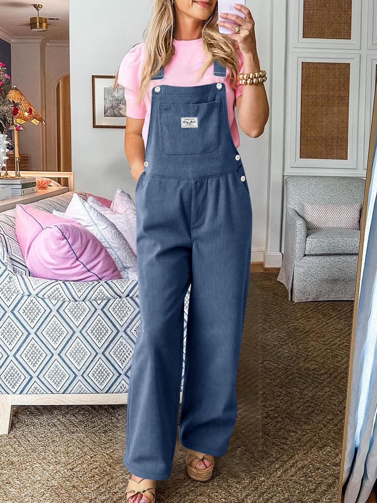 Cicy Bell Damen Cord-Latzhose, lässig, verstellbarer Riemen, weites Bein, Overall, Baggy, trendig, langer Strampler mit Taschen
