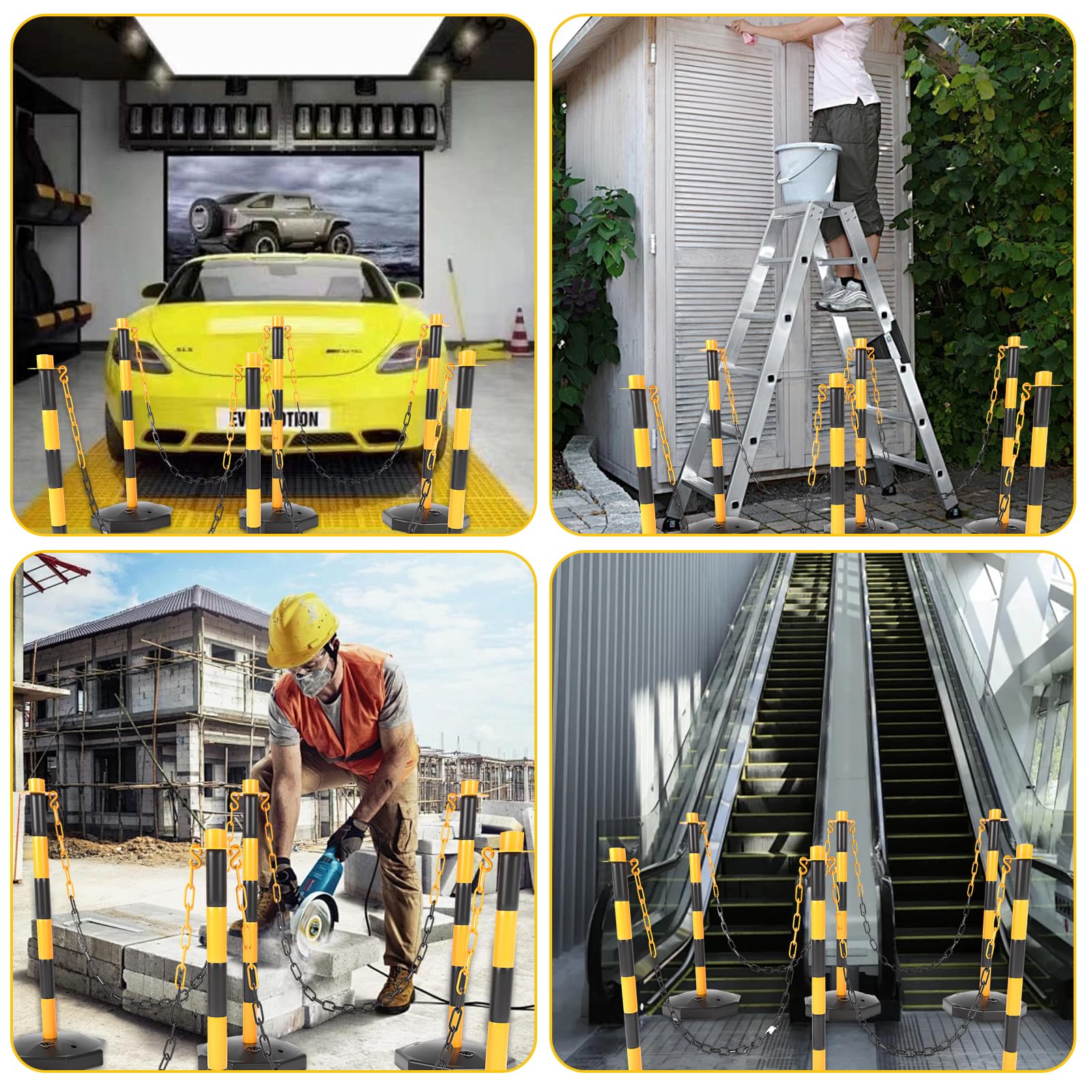 DAJAVE Chaîne de signalisation 50 m, en plastique de 6 mm, chaîne de signalisation, chaîne en plastique bicolore, chaîne en plastique pour verrouiller les surfaces, barrière de parking
