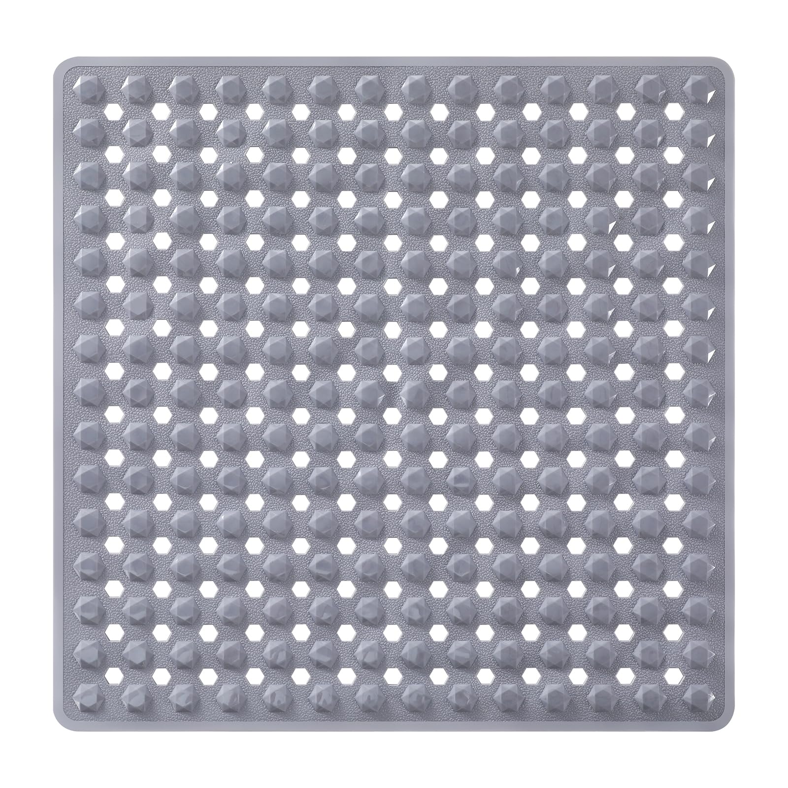 Yimobra Square Shower Floor Mat Non Slip, 21"X21" Machine Washable Bath Tub Mat, Soft on Feet, Bathmat with Drain Holes and Suction Cups, Fast Draining, Grey