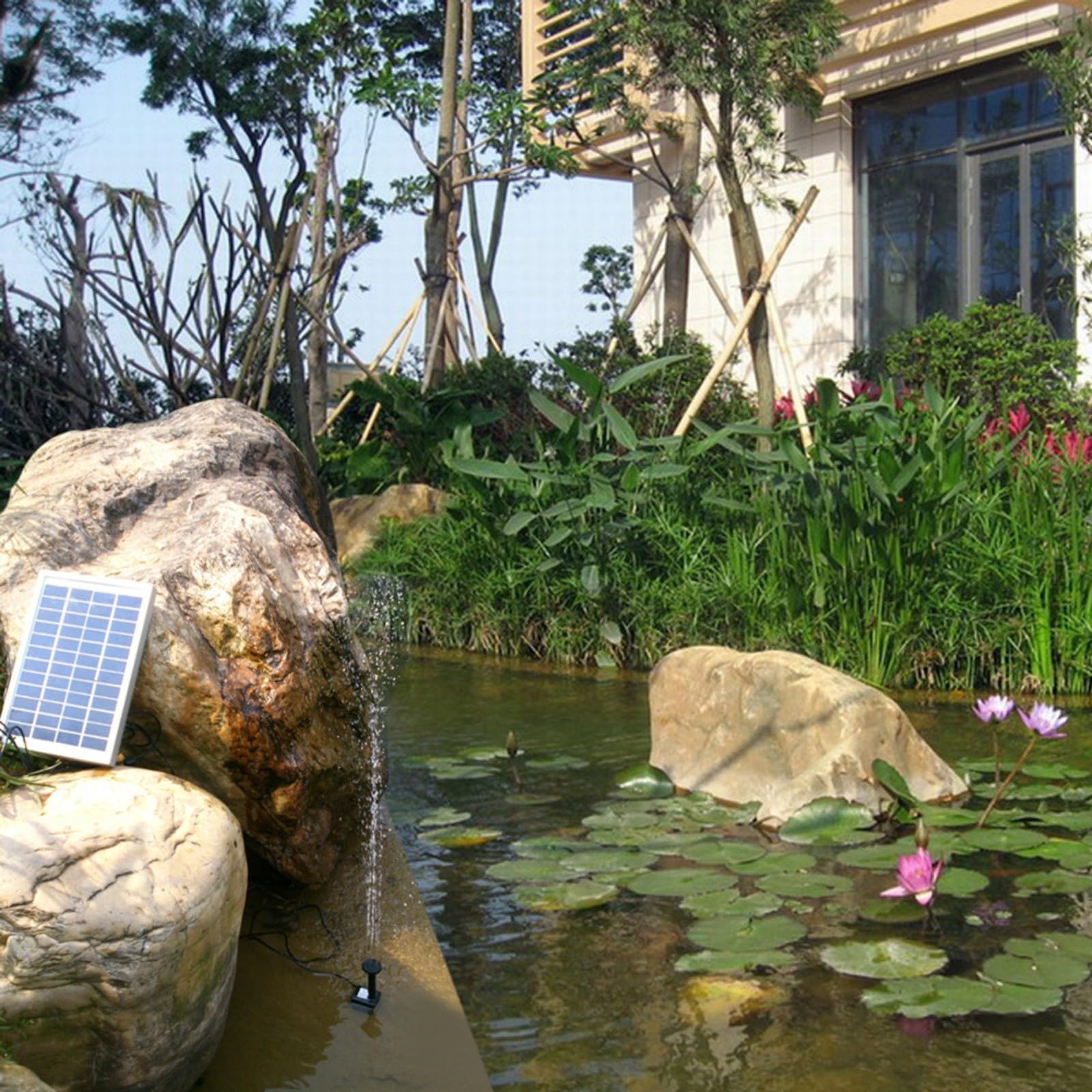 Bomba de fuente solar de 10 W 9 V con 9 boquillas, flujo de 500 l/h para baño de pájaros, estanque de peces, función de agua de jardín, sistema de agua de circulación al aire libre, altura