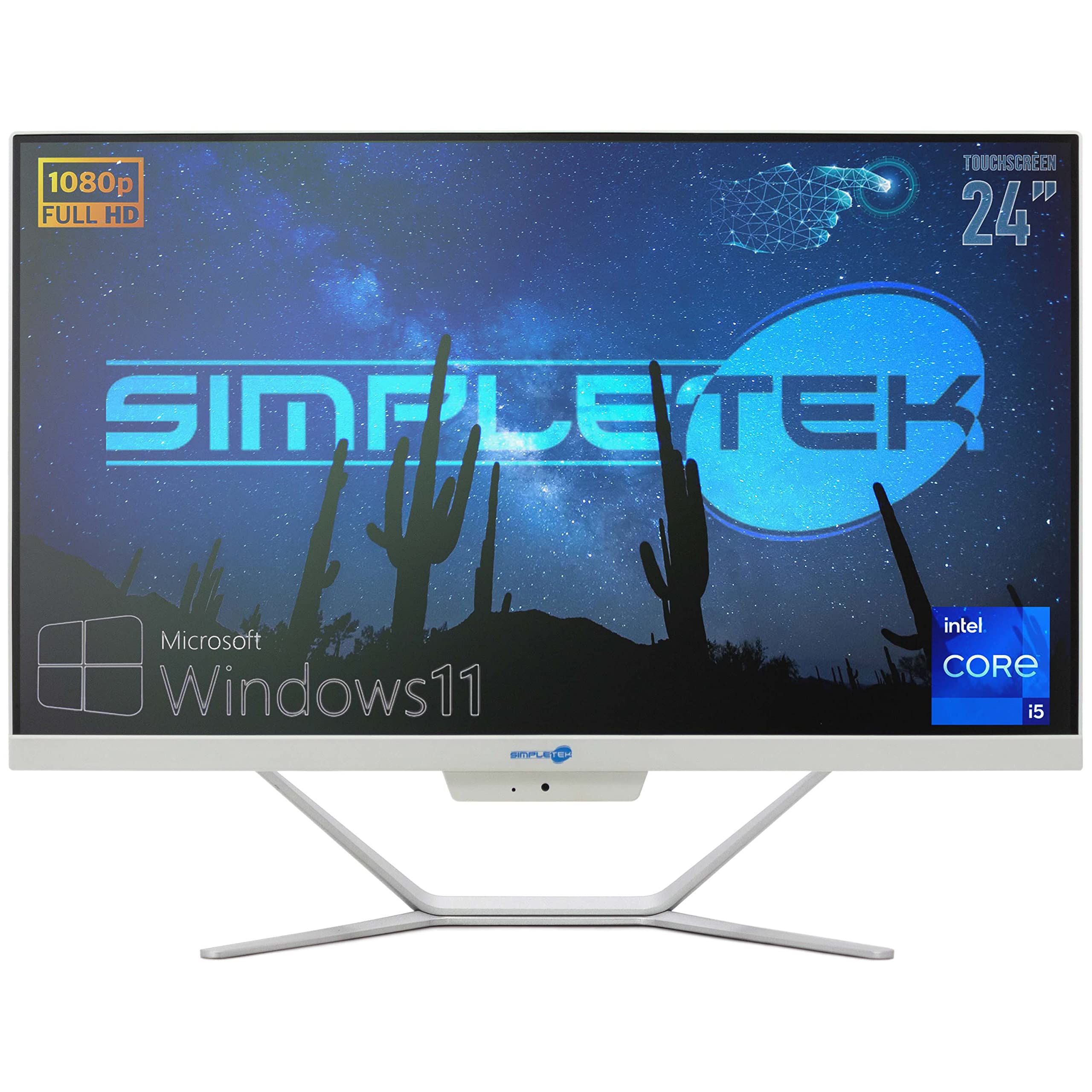 SIMPLETEK PC All in One 24” TouchScreen Full HD Core i5 Fino a 3.20GHz | Windows 11 Pro 8GB RAM SSD 240GB | Webcam integrata WiFi5 Bluetooth Desktop Computer Fisso Aio