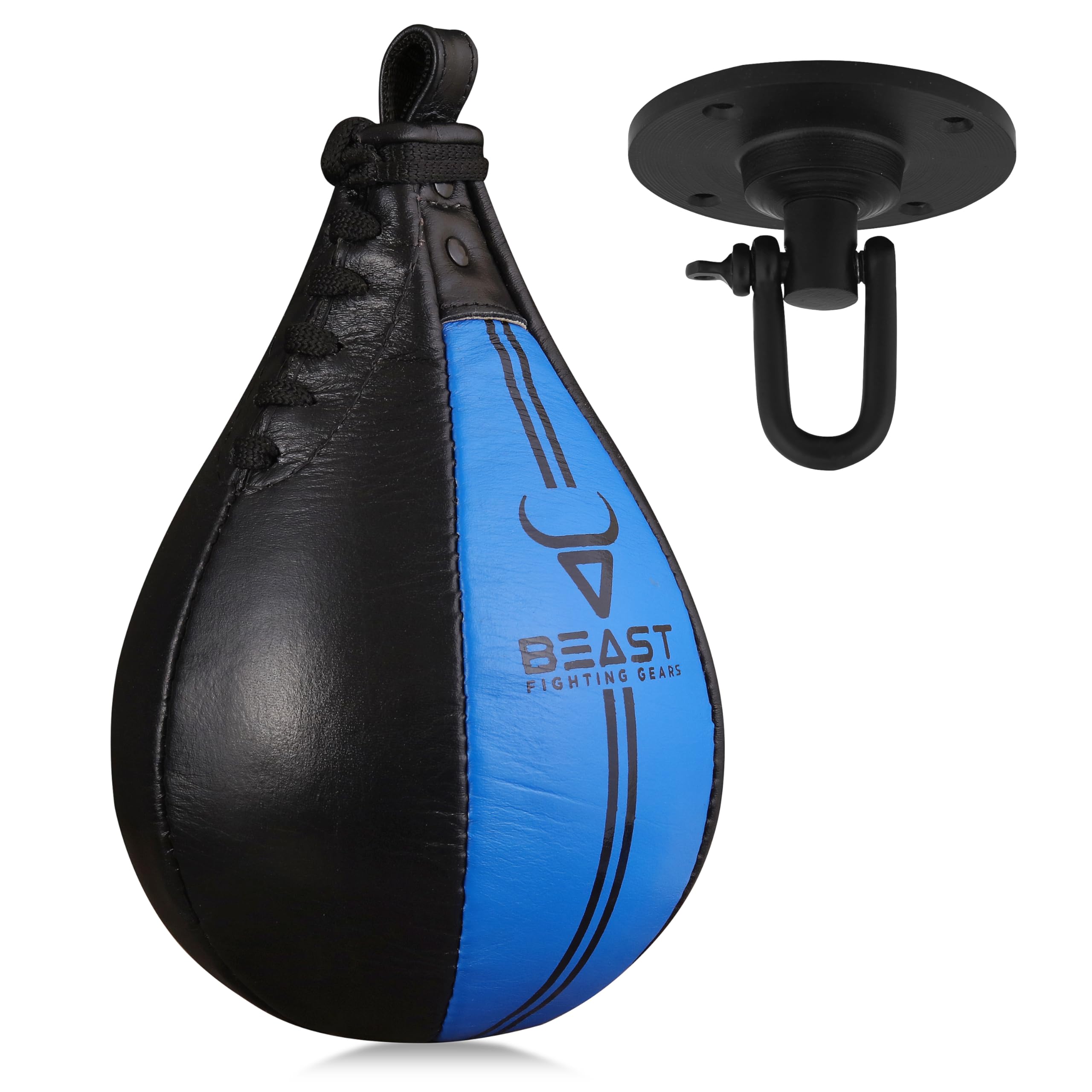 Speed Bag Boxing Ball Hanging Swivel, Genuine Leather Dodge Striking Mount Kit Heavy Duty, MMA Muay Thai Punching Fitness Workout Kicking Martial Arts Trainning (Blue, With Swivel)