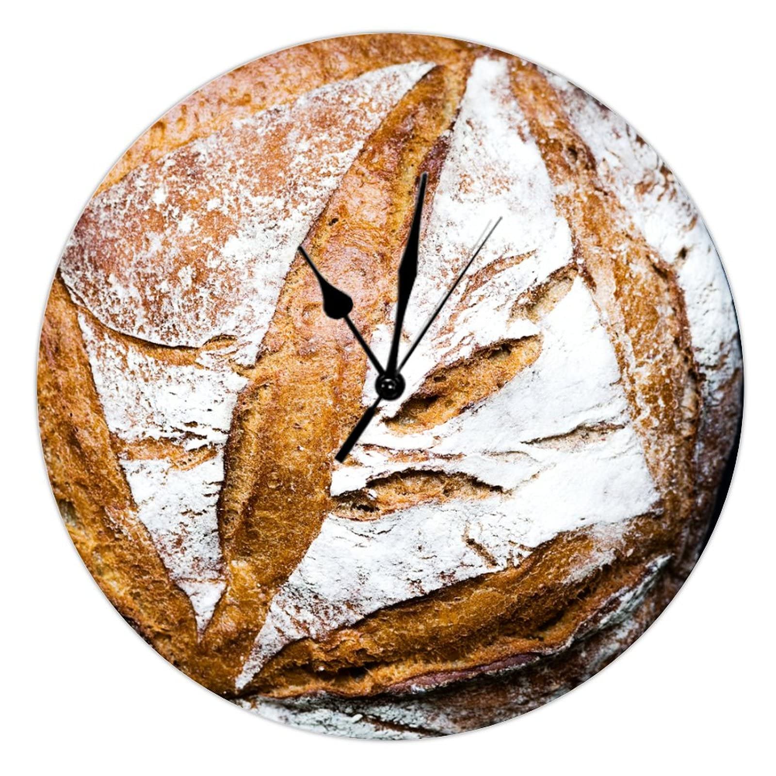 Horloge ronde suspendue silencieuse en bois rustique déco gâteau et nouilles pour cuisine