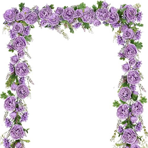 DearHouse Paquete de 2 guirnaldas artificiales de peonía  Guirnalda de peonía de seda de 6 pies con flores rosas para decoración de mesa de boda,