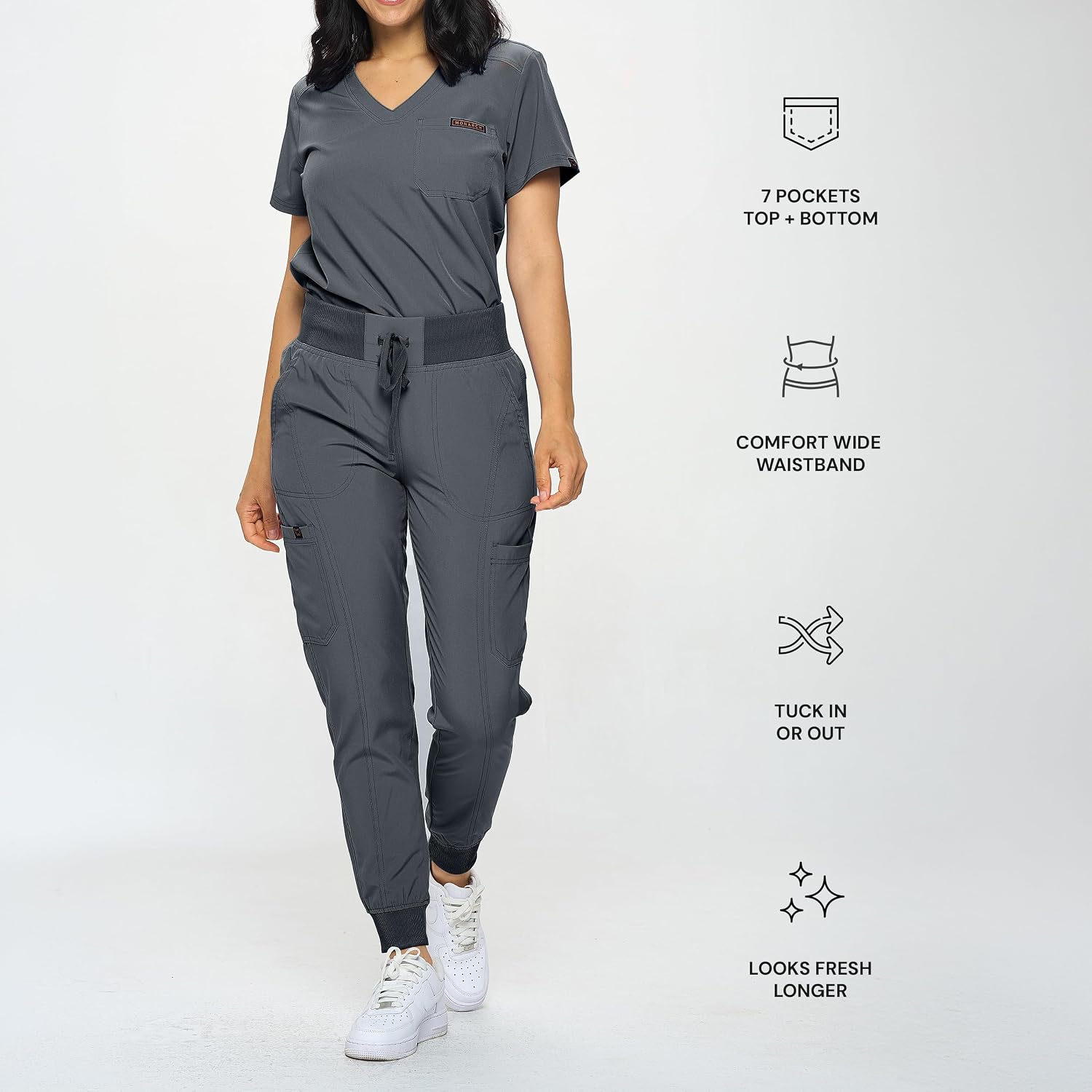 Monarch Uniforms Slim Fit Stretchy Scrubs Women's Jogger Scrub Set Slim Jogger Scrubs with Tuck-In Top for Women image 2