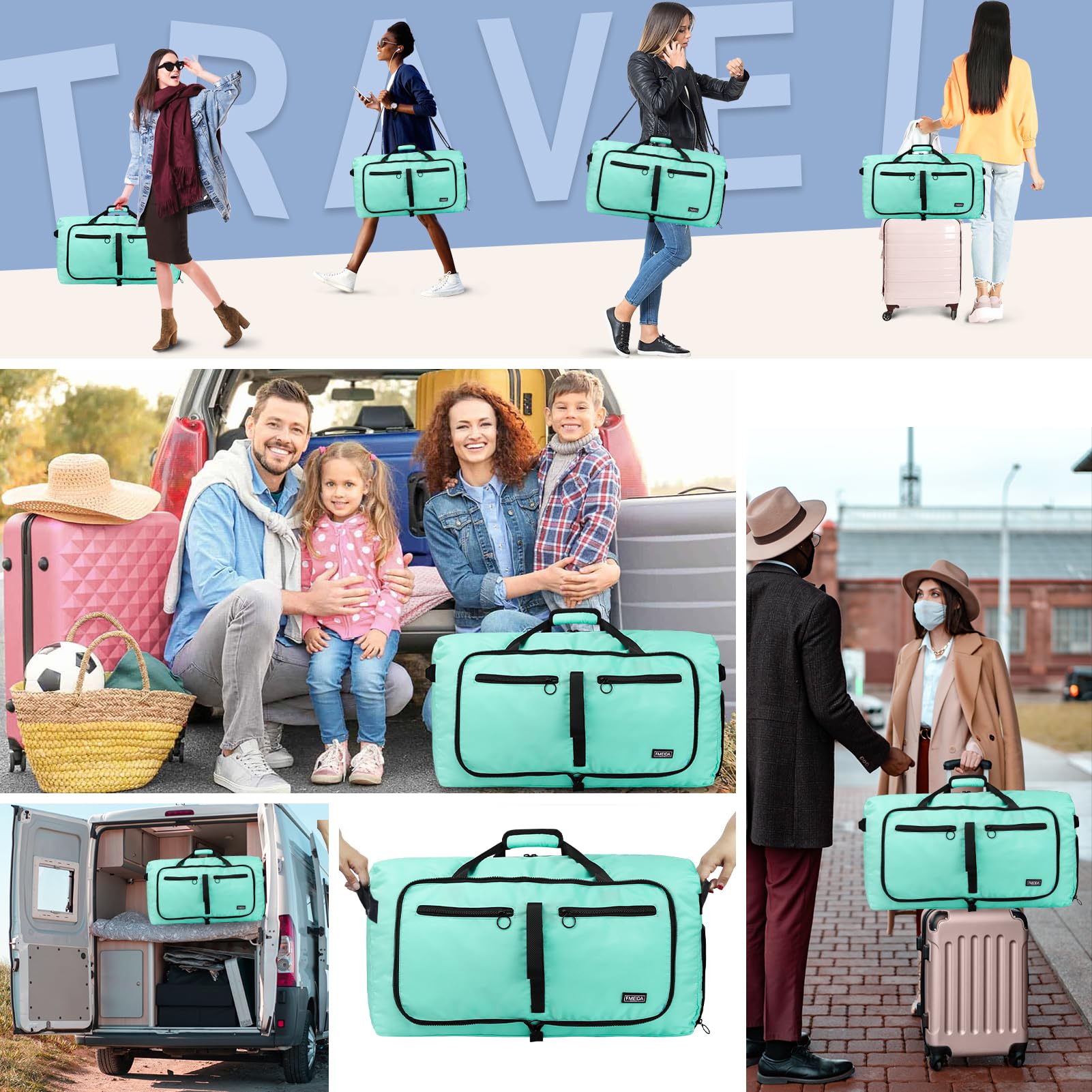 Fmeida 65L Borsone da Viaggio Unisex Adulto, Grande Borsone Palestra con Scomparto per Scarpe e Tracolla, Impermeabile Duffel Bag Borsa Sportivo