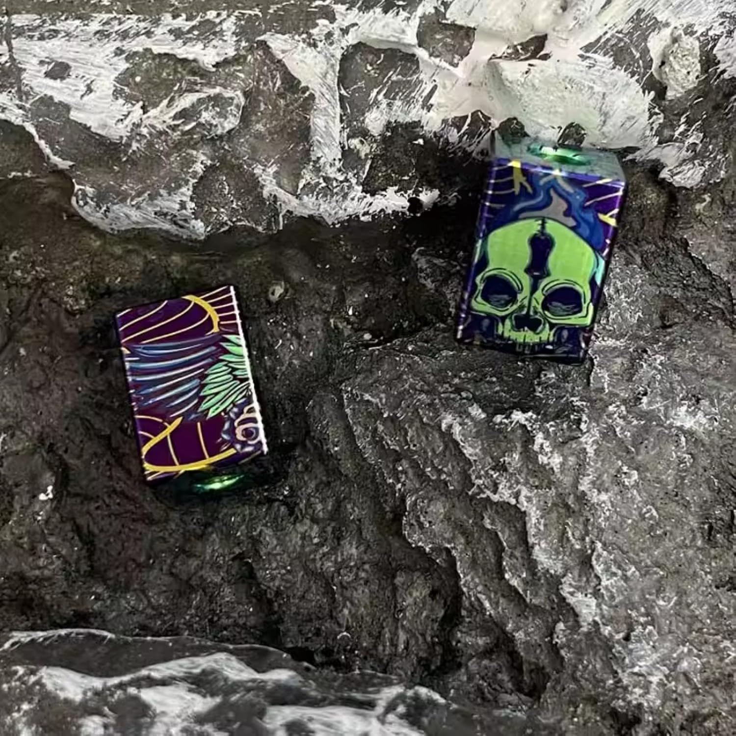 Colorful Dark Skull Pattern TC4 Titanium Geometry Cylindrical Square Paracord Knife Beads,EDC DIY Bracelet Outdoor Tool Backpack Flashlight Car Keychain Pendant Zipper Accessories