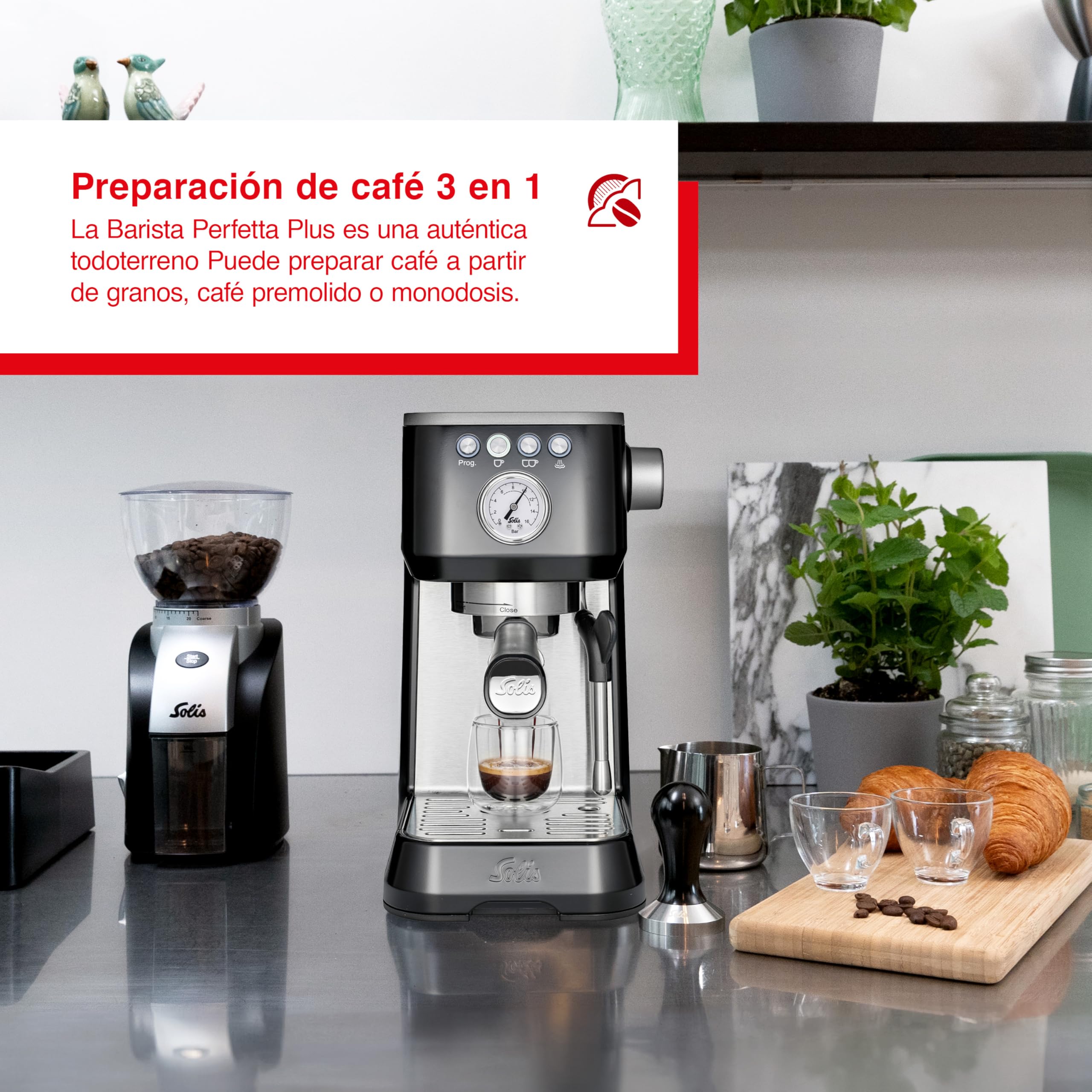 Solis Barista Perfetta Plus 1170 V2 Cafetera Express Automática - Máquina de Café Espresso - 15 Bar - 1.7L - Acero Inoxidable - Negro
