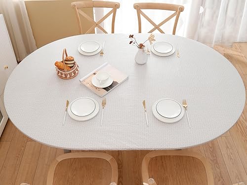 Miniatura 1 de Mantel redondo de vinilo ajustado con reverso de franela, diseño de borde elástico, impermeable, a prueba de aceite, mantel de PVC resistente a las