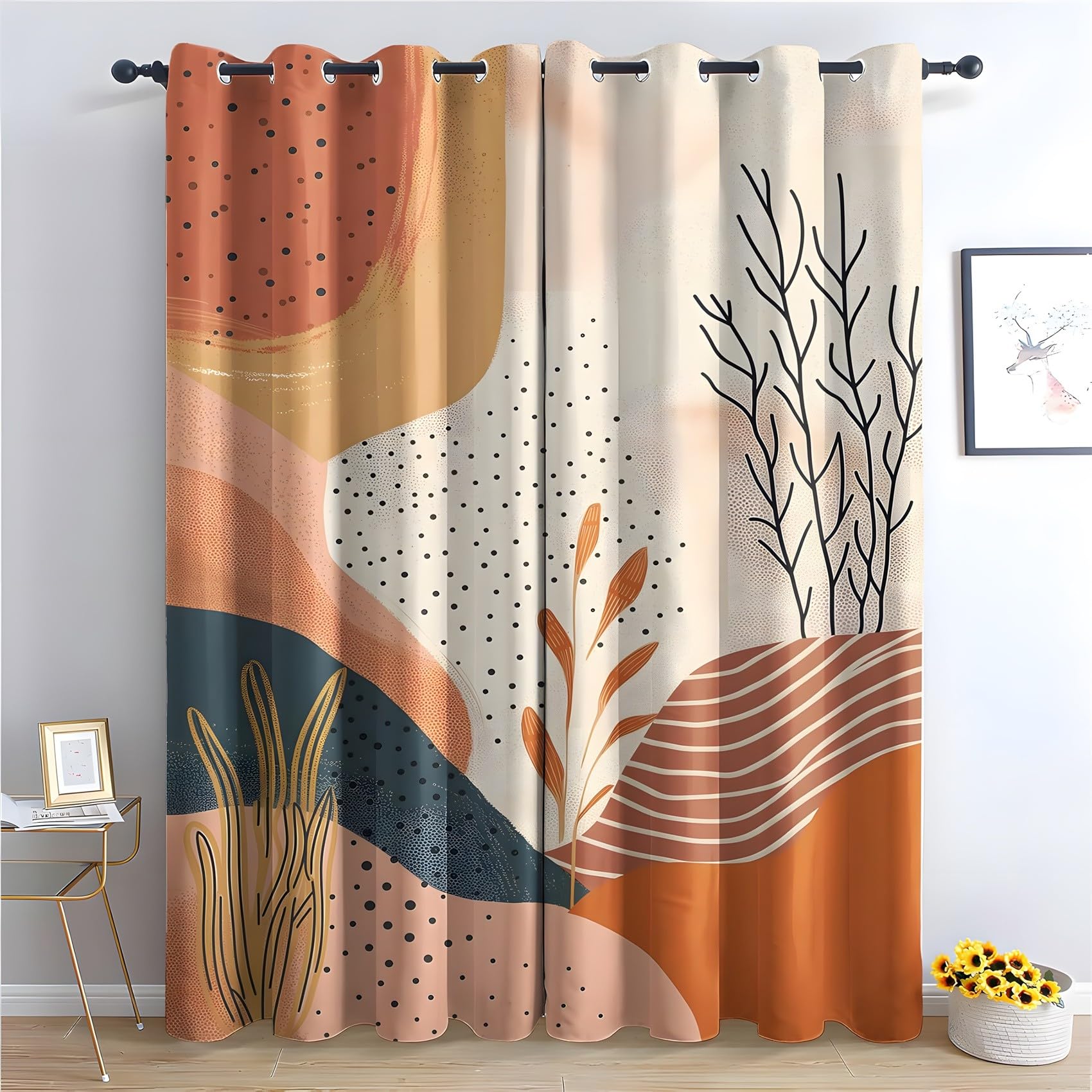KaiHeBeding Nordic Abstract Blackout Curtains for Bedroom - Nature Art Living Room Curtains 52x84 Eyelet - Soft Thermal Insulated Patterned Drapes for Windows - 2 Panels