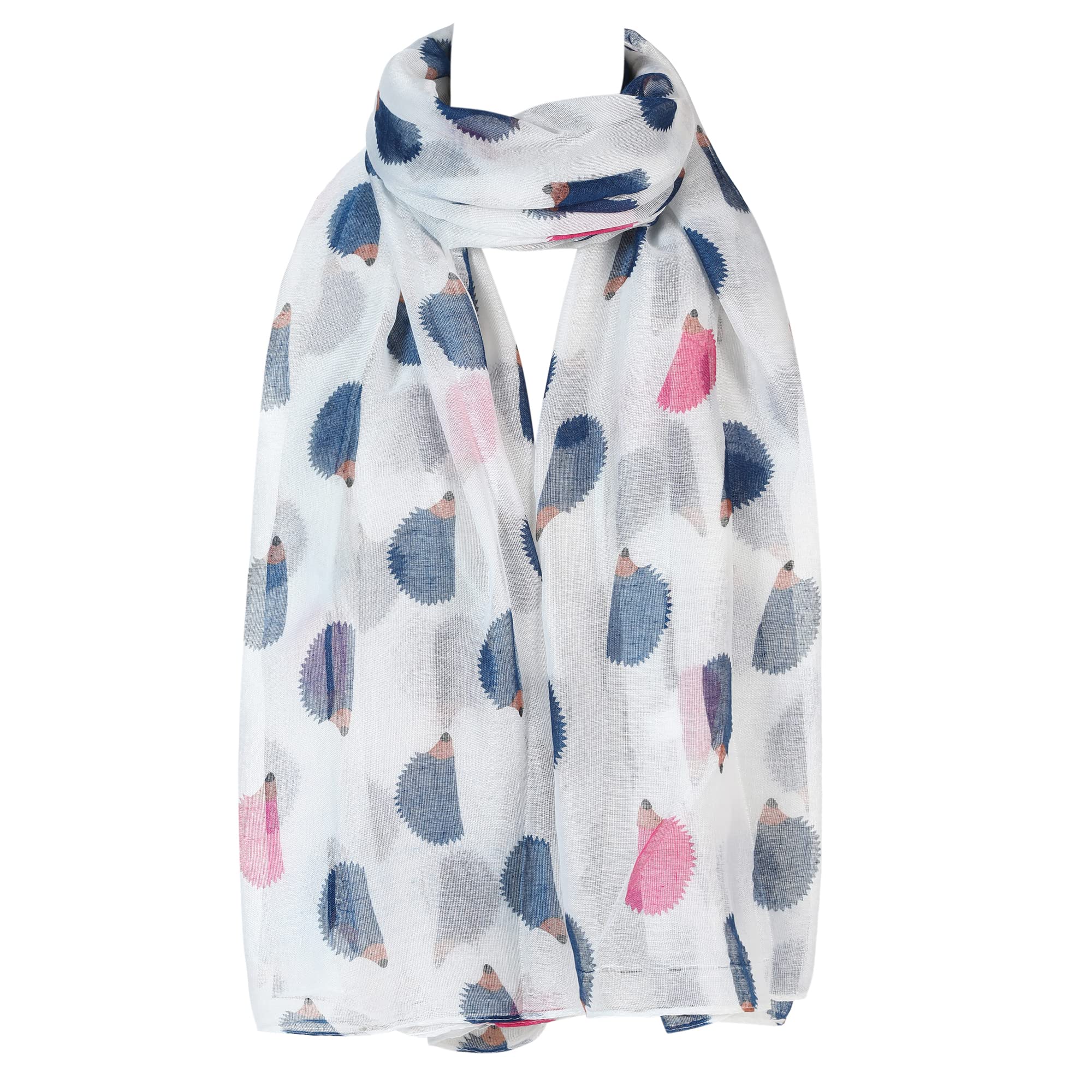 London Scarfs Hedgehog Print Design Lightweight Scarves for Women Large Size Lady Scarf (White)