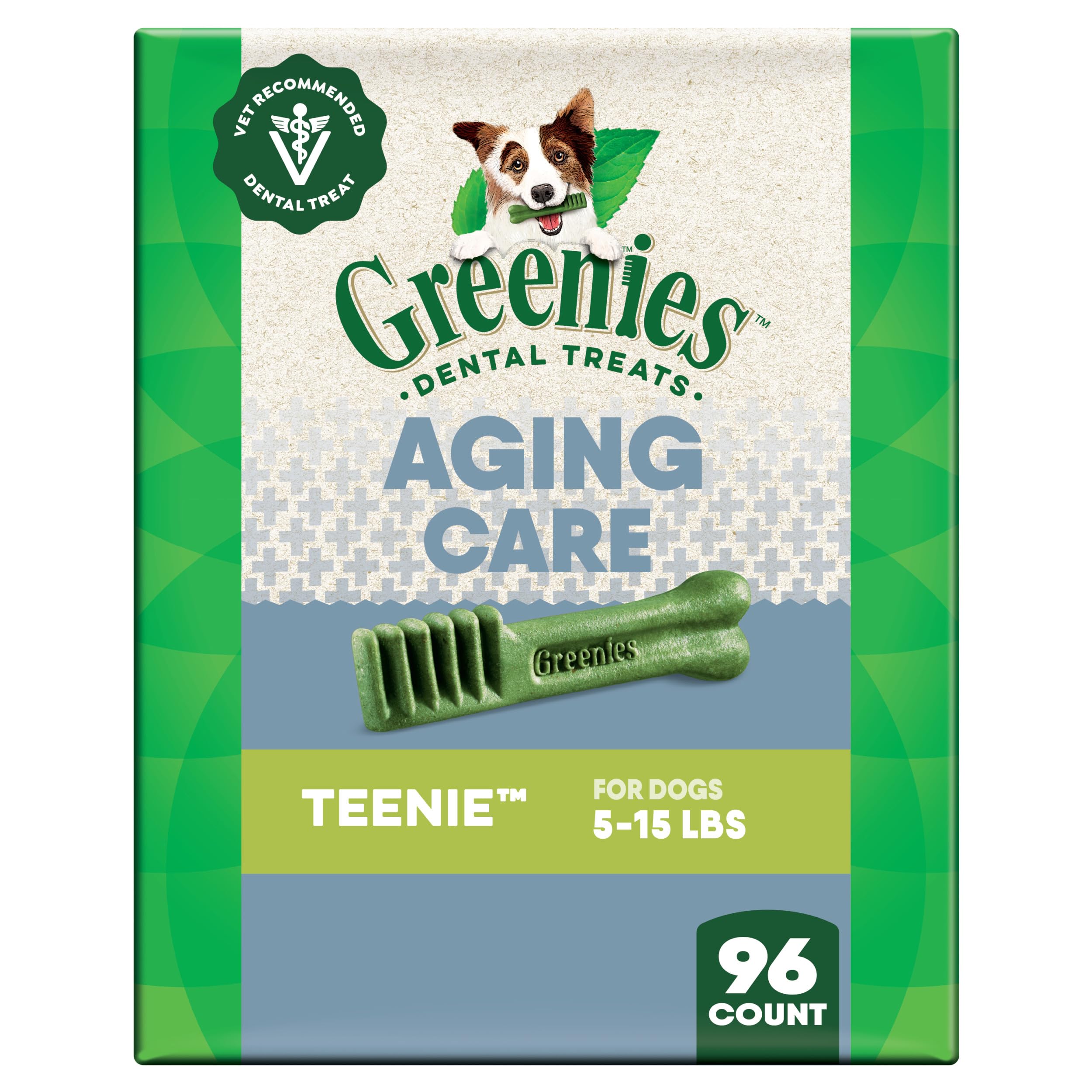 Greenies Veterinarian-Recommended Aging Care Adult Natural Dental Dog Treats Teenie Size, 27 oz. Pack, 96 Count