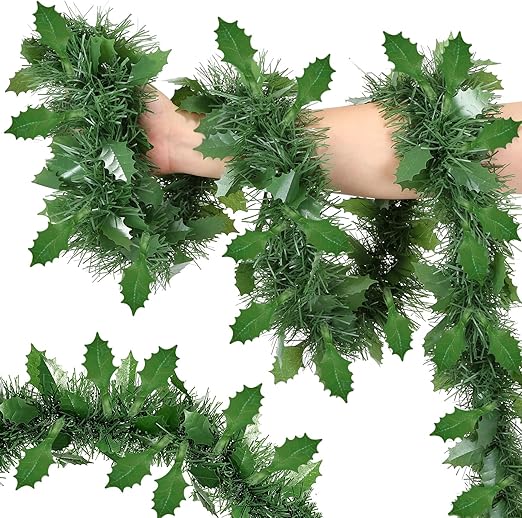 33Ft Christmas Artificial Green Garland with Green Leaves and Hanging Vines - Indoor/Outdoor Christmas Greenery for Home, Xmas Tree, Fireplace - Holiday Party Decor