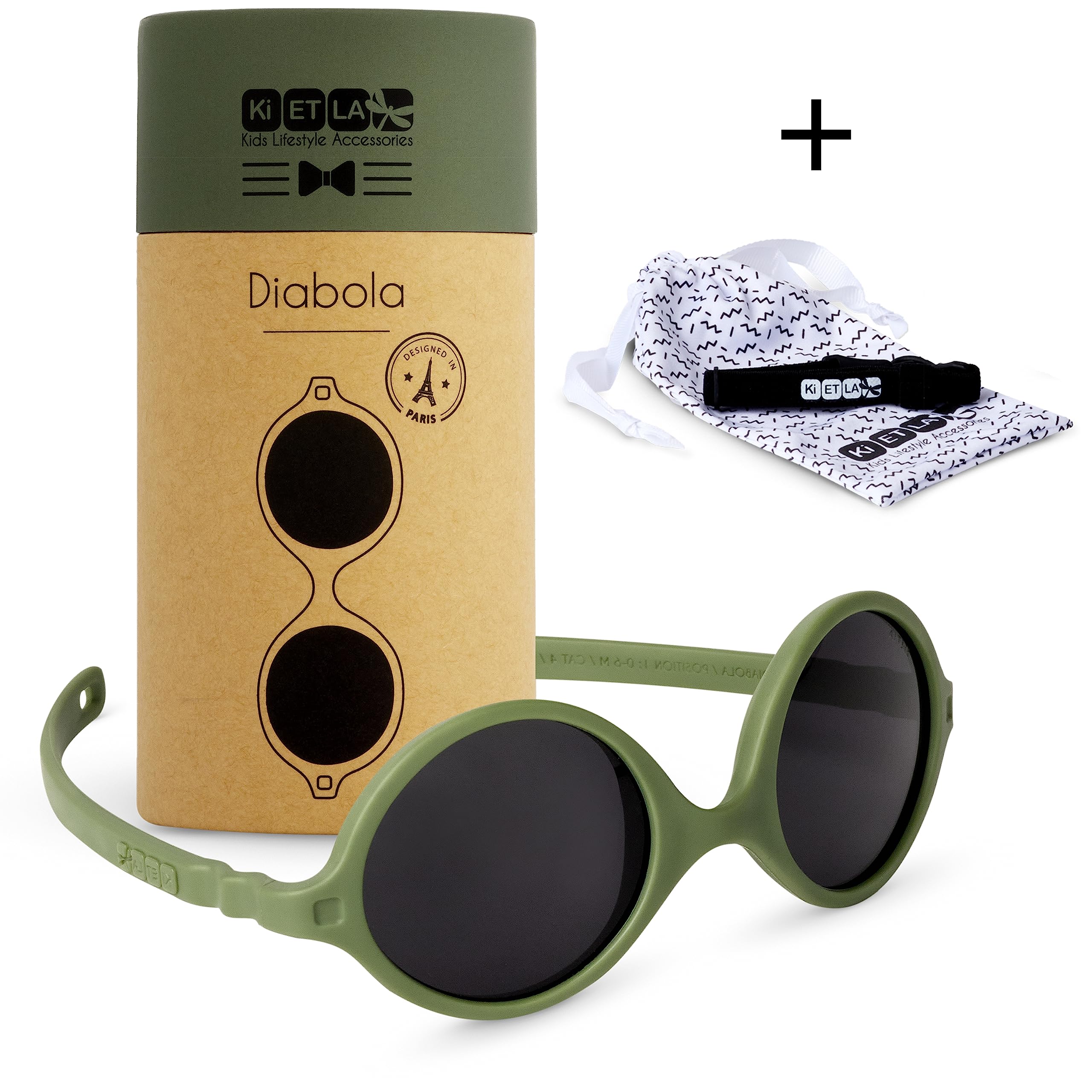 KI ET LA - Diabola 2.0 - Lunettes de Soleil Bébé 0-1 an Norme CE - Protection UV Totale - Ultra Légères - Souples - Incassables - Filtre à Lumière Bleu - Cordon Ajustable Inclus - Marque Française