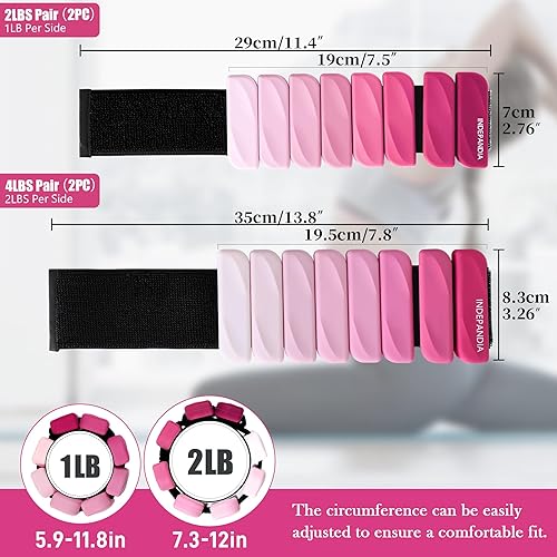 Miniatura 7 de Pesas ajustables para tobillo y muñeca para mujeres y hombres, juego de 2 (1 libra2 libras cada uno), brazaletes de silicona con peso para brazos,