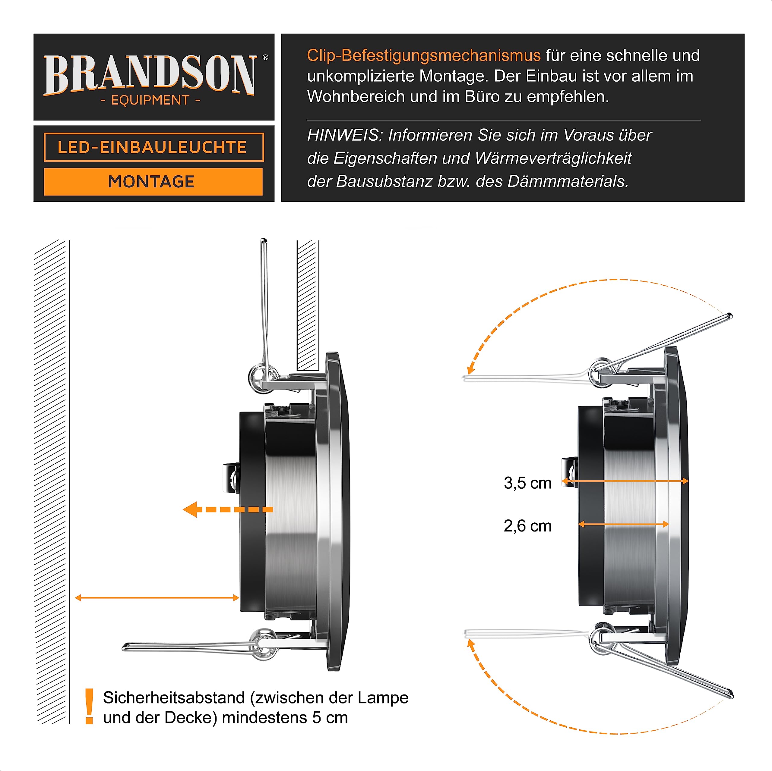 Brandson - 12x LED Deckenspot dimmbar und schwenkbar - Ultra Flache Spots Einbauleuchte - Einbauspot Deckenstrahler - Slim Aluminium Rahmen Edelstahl Optik - Abstrahlwinkel 120 Grad - 230V