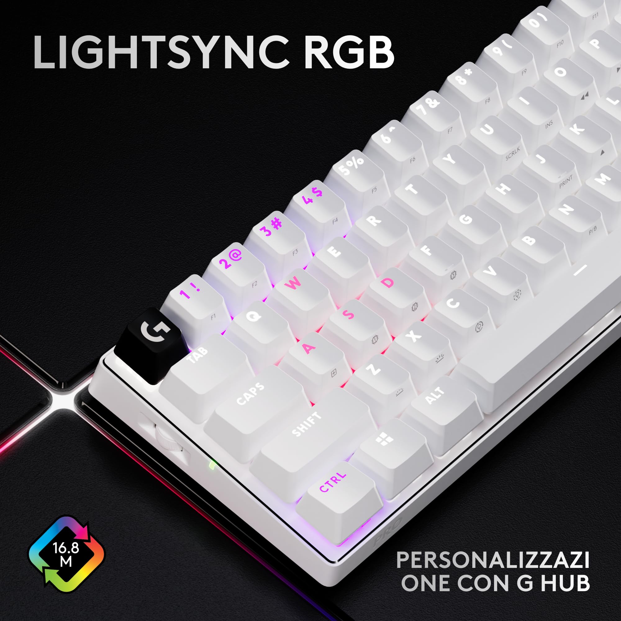 Logitech G PRO X 60 LIGHTSPEED, Tastiera Gaming Wireless, Tastiera Meccanica 60% Ultra Compatta TKL, LIGHTSYNC RGB, Copritasti in PBT Bicomponente, Tattili Optical, Windows PC QWERTY US INTL - Bianco