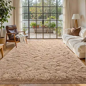 5x8 Living Room Rugs Fluffy Neutral Beige Area Rug,Modern Plush Non-Slip Soft Bedroom Shag Carpet for Book Room Office,Coffee Stain Resistant