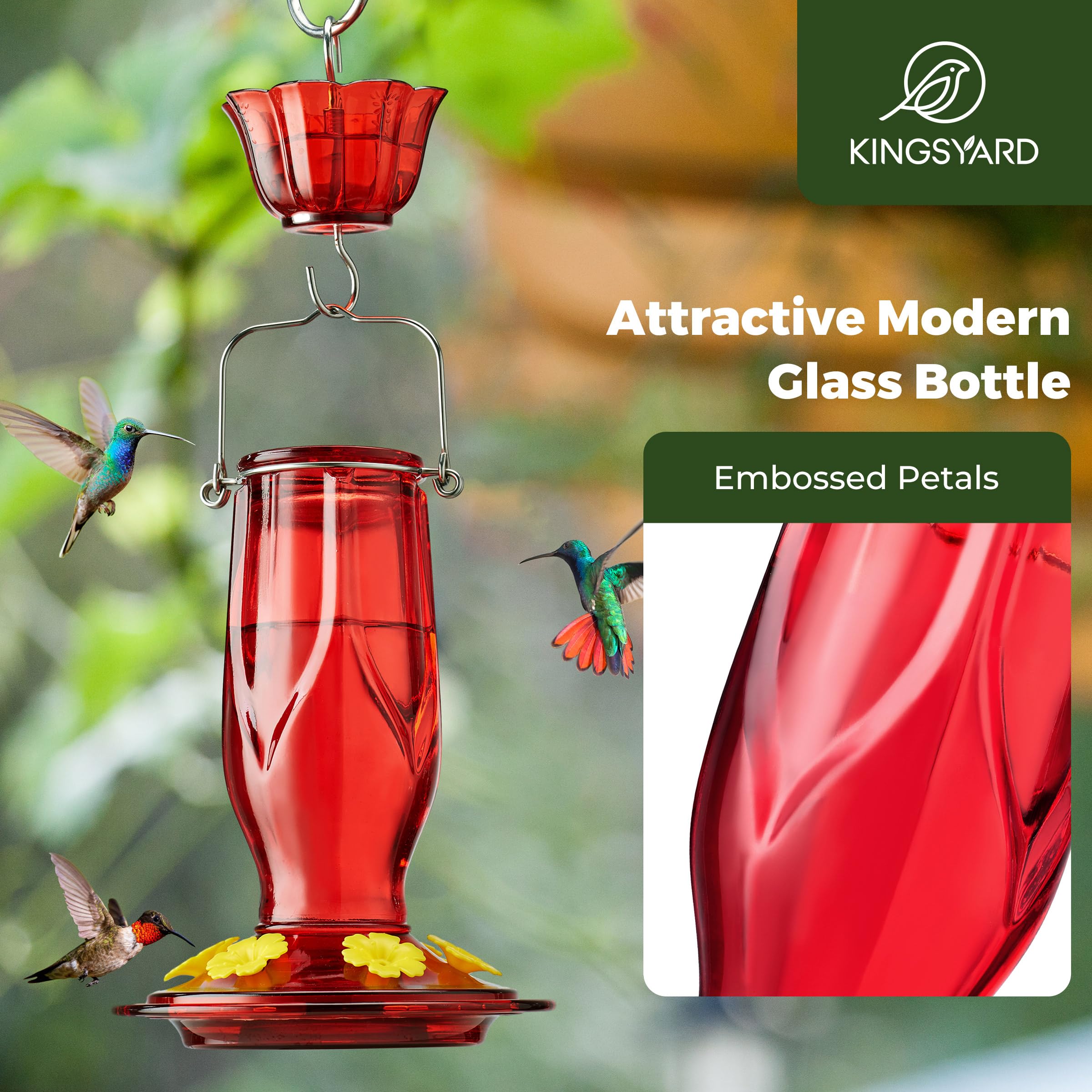 Kingsyard Mangeoires Pour Colibris à Suspendre à L'extérieur, Mangeoire En Verre Pour Colibri Avec Fove à Fourmis Et 6 Ports D'alimentation, étanche, Violet