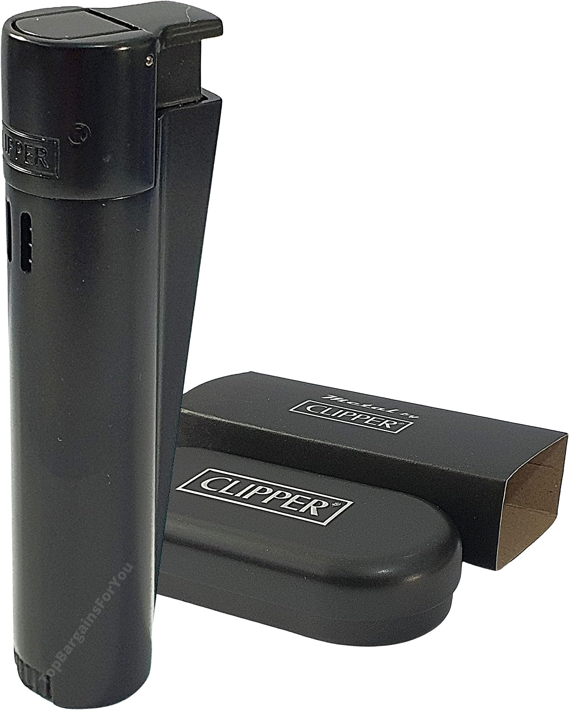 Clipper Metal Electronic Jet Lighter, Windproof Dustproof Refillable Butane Gas, Adjustable Torch Flame, Cigar Cigarette Stainless Steel Lighter with Gift Tin (Black Metal Jet)
