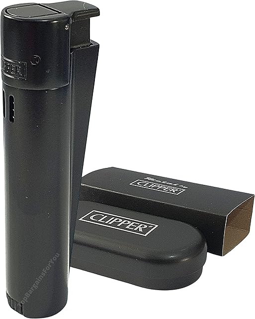 TopBargainsForYou - Clipper Metal Electronic Jet Lighter, Windproof Dustproof Refillable Butane Gas, Adjustable Torch Flame, Cigar Cigarette Stainless Steel Lighter with Gift Tin (Black Metal Jet)